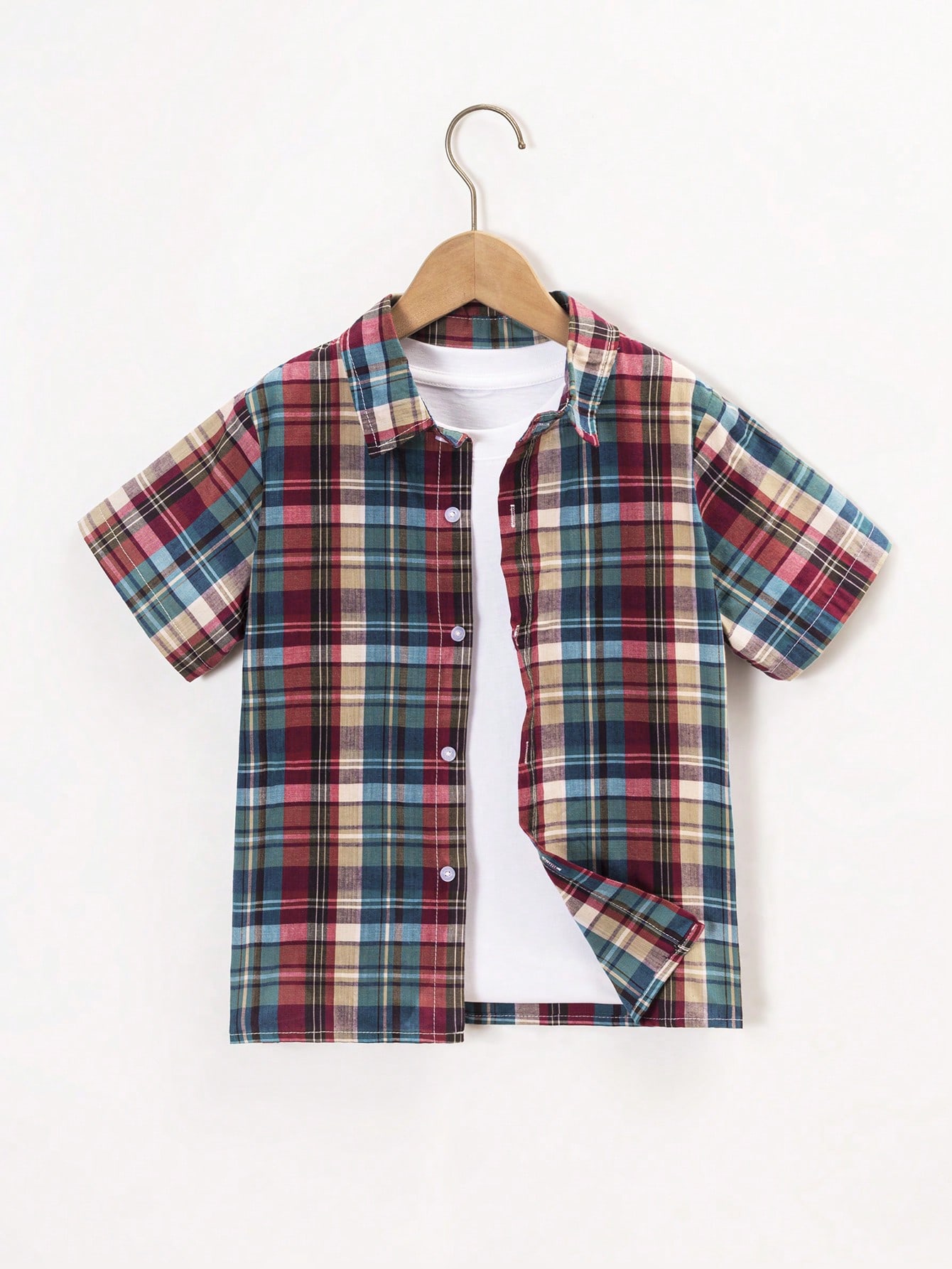 Young Boy Casual Holiday Red And Black Plaid Short Sleeve Shirt