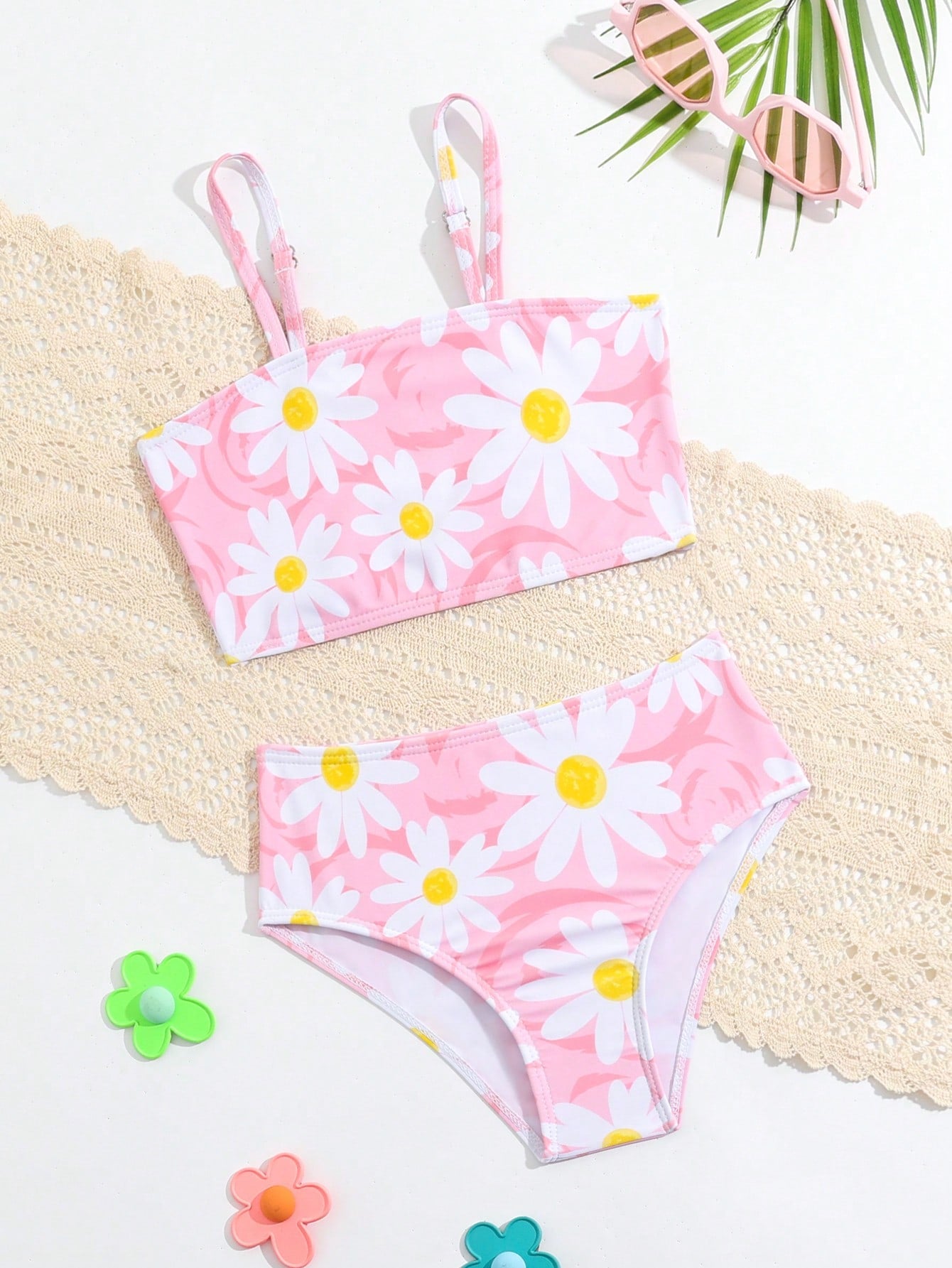 Young Girl Daisy Print Bikini Set Summer Beach