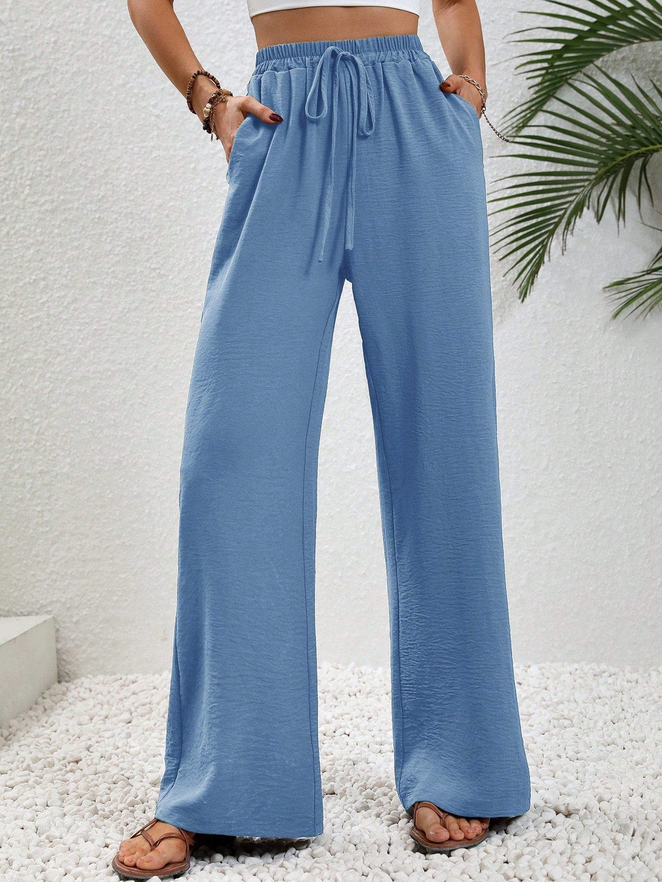 Tie Waist Wide Leg Pants