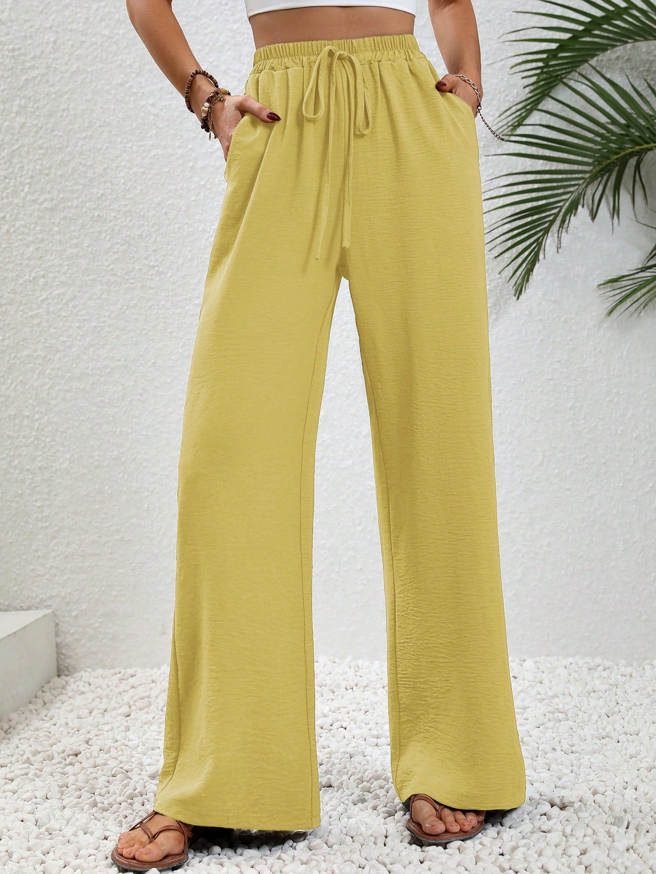 Knot Waist Wide Leg Pants