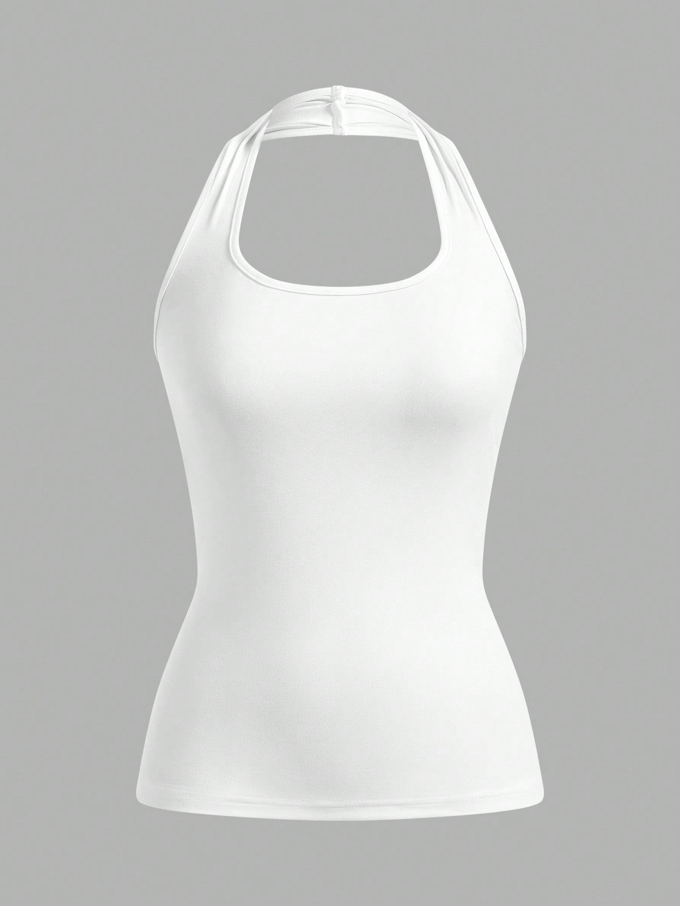 White Sleeveless Casual Halter Top For Women, Suitable For Summer