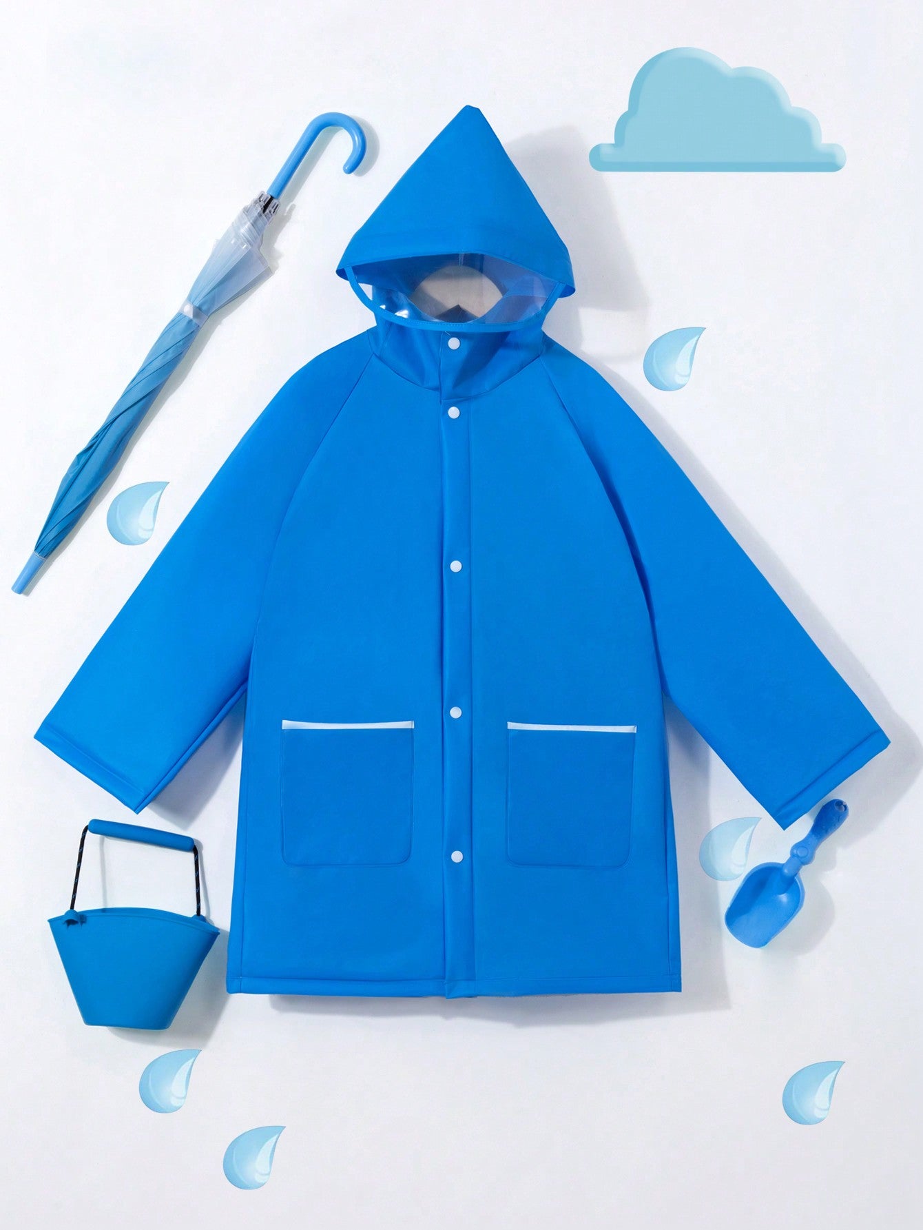 Boys' Blue All-Season Hooded Raincoat Jacket