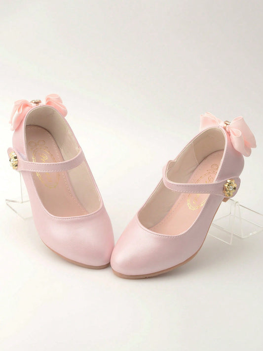 Girls' Princess High Heel Shoes, Spring And Fall New Children's Crystal Shoes, Baby White Performance Shoes, Student Leather Shoes