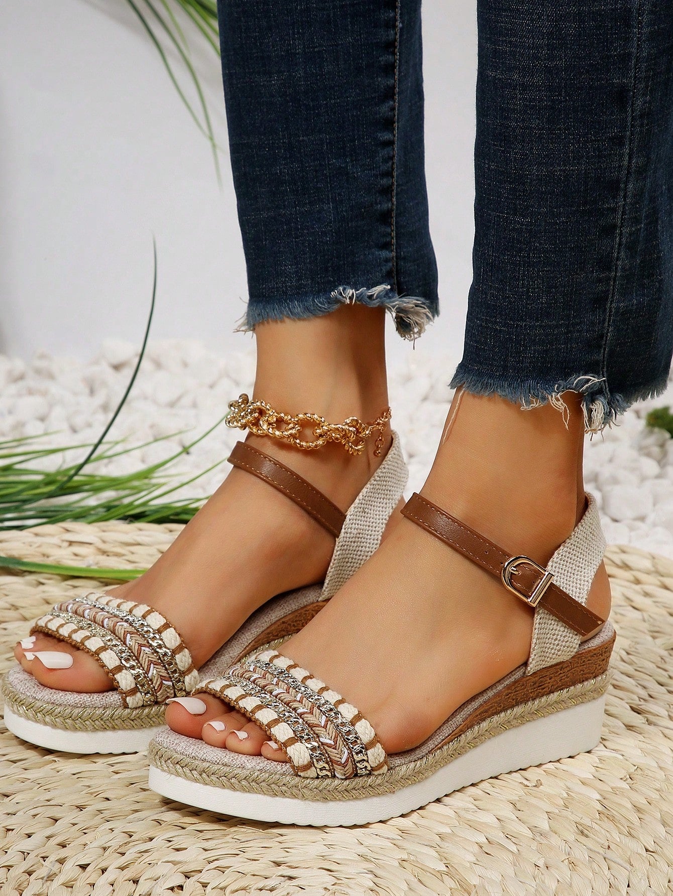 Women\ Colorful Fashionable Wedge Sandals, Bohemian Style, Perfect For Summer Beach Vacation And Casual Wear