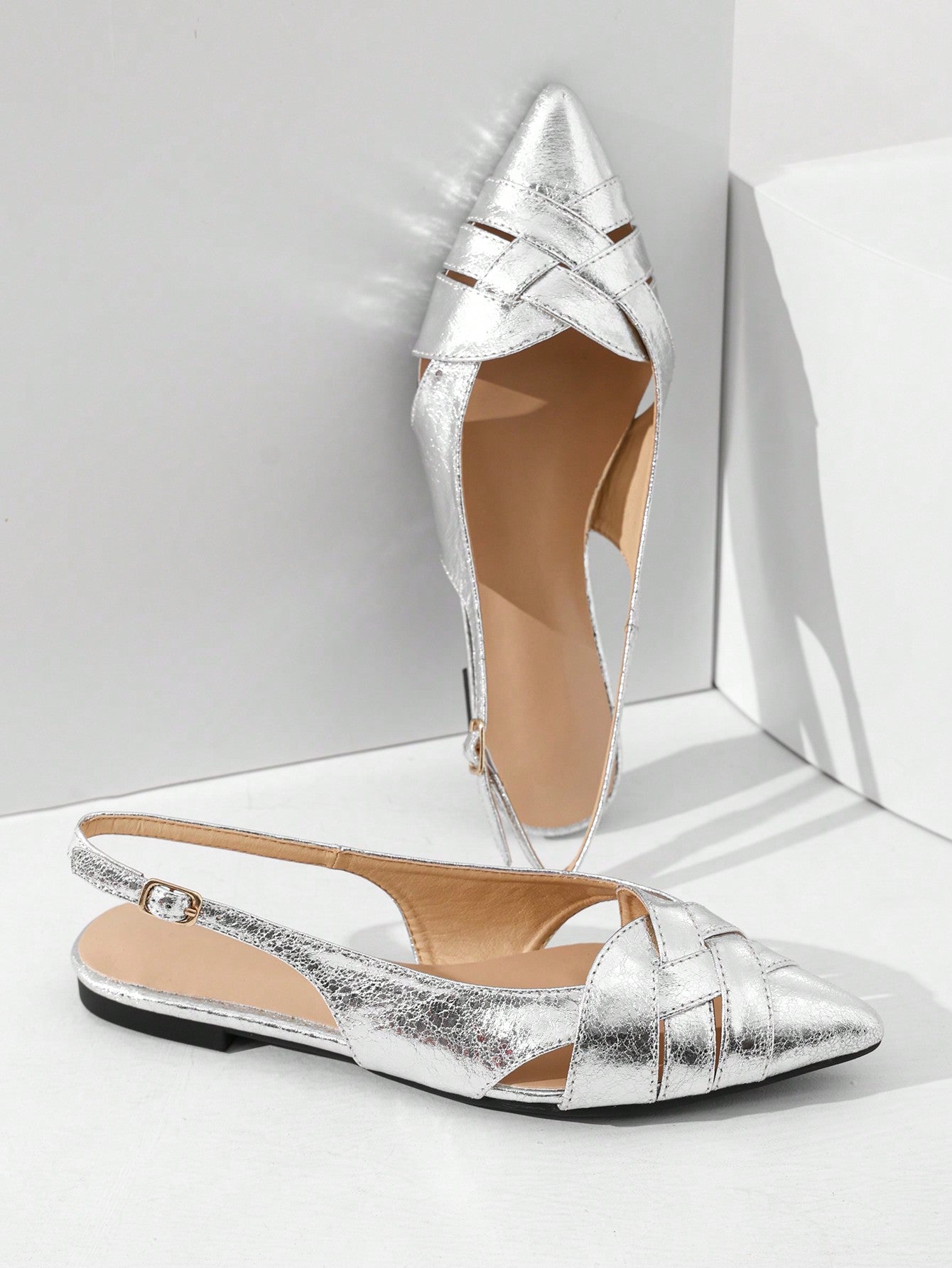 Silver Flat Head Banquet Shoes, Random Upper