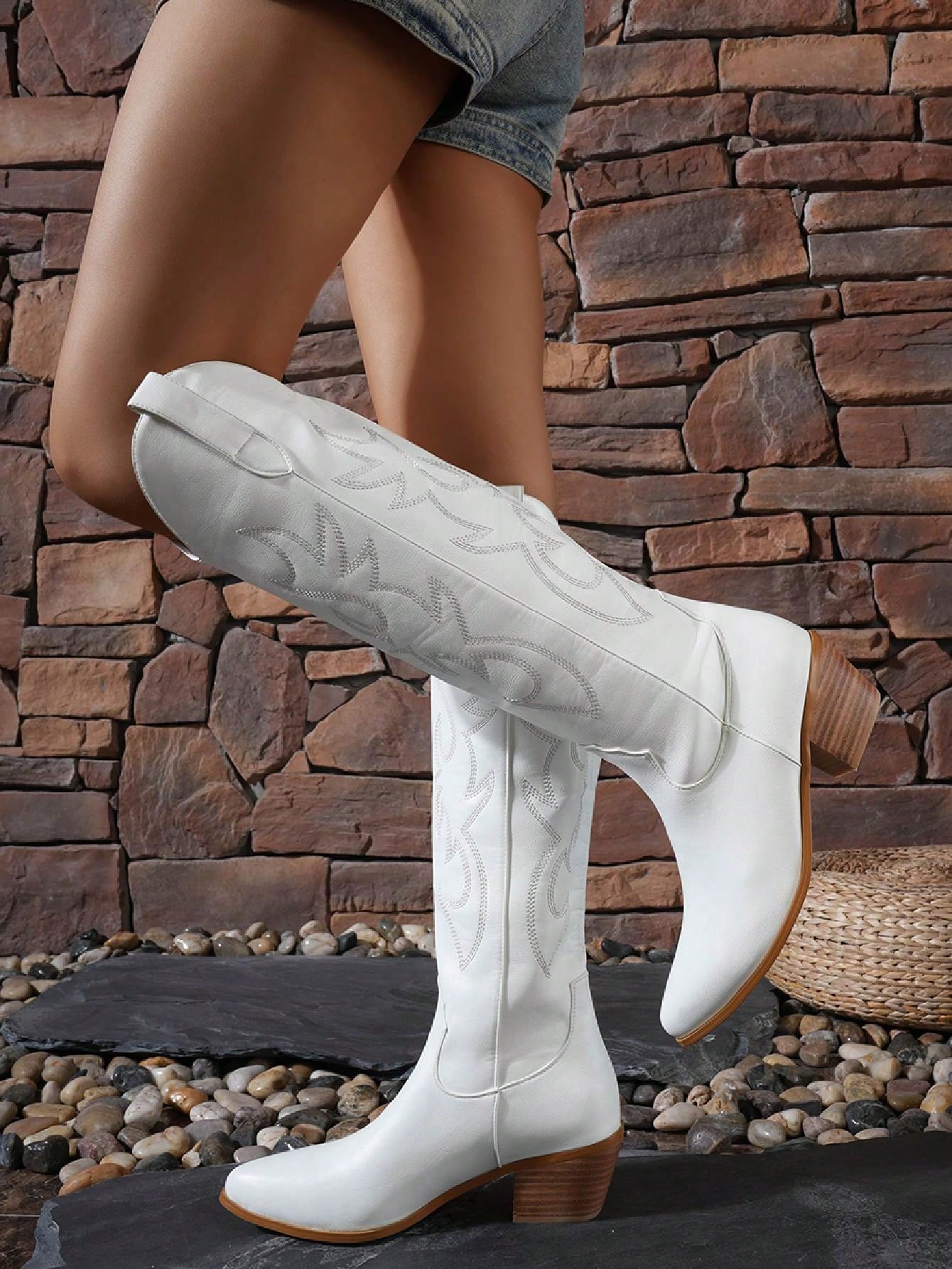 Women'S Western Embroidery Pointed Toes Cowboy Knee High Boots