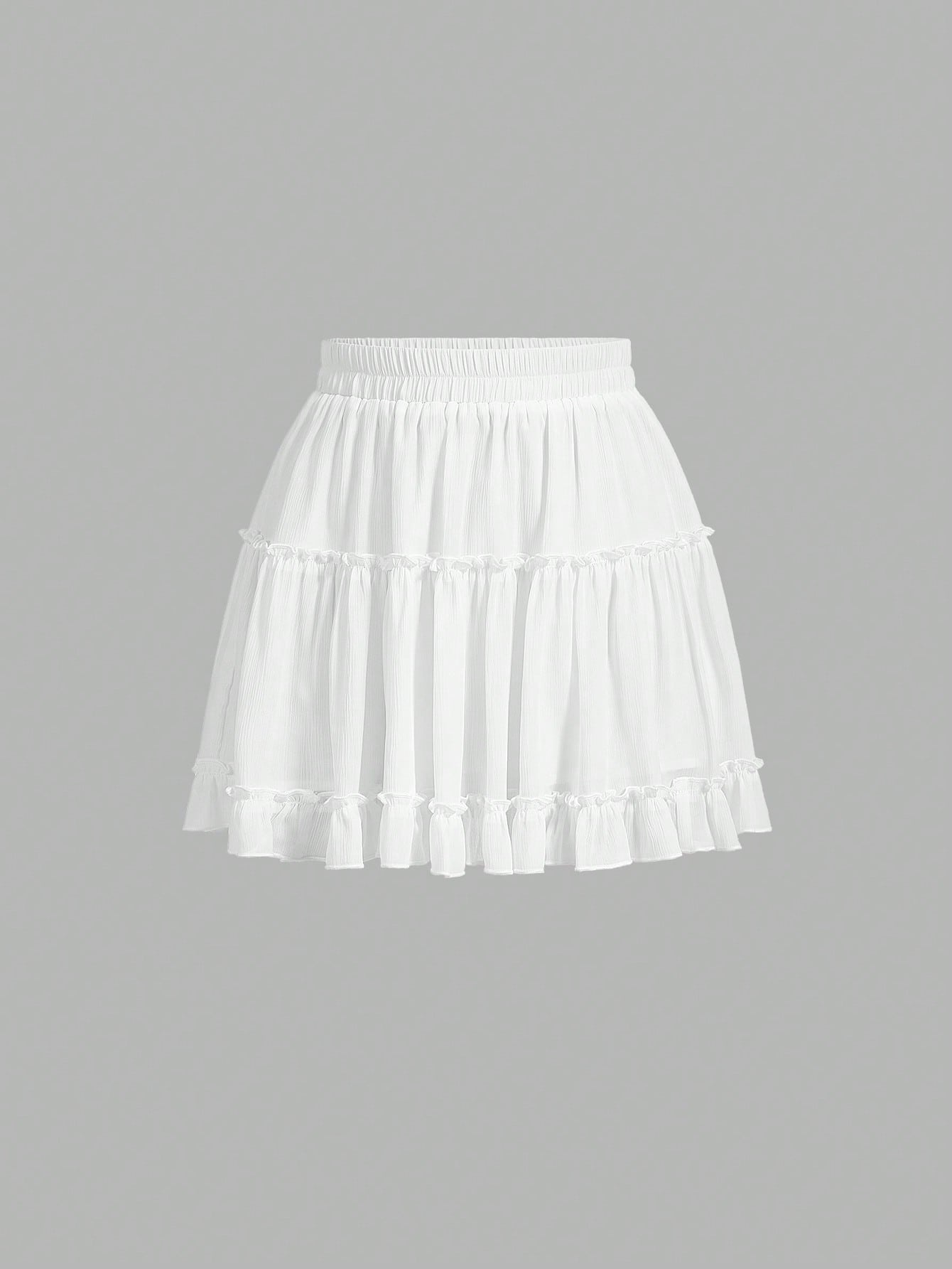 Women's Elastic Waistband A-Line Skirt With Ruffle Hem, White