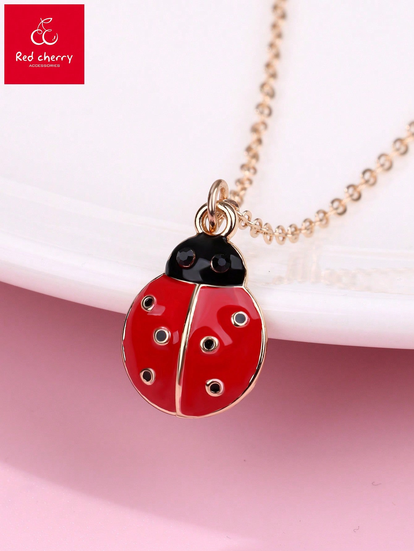 1pc Girls' Cute Zinc Alloy Oil Drip Red & Black Ladybug Pendant Necklace Suitable For Daily Wear Jewelry