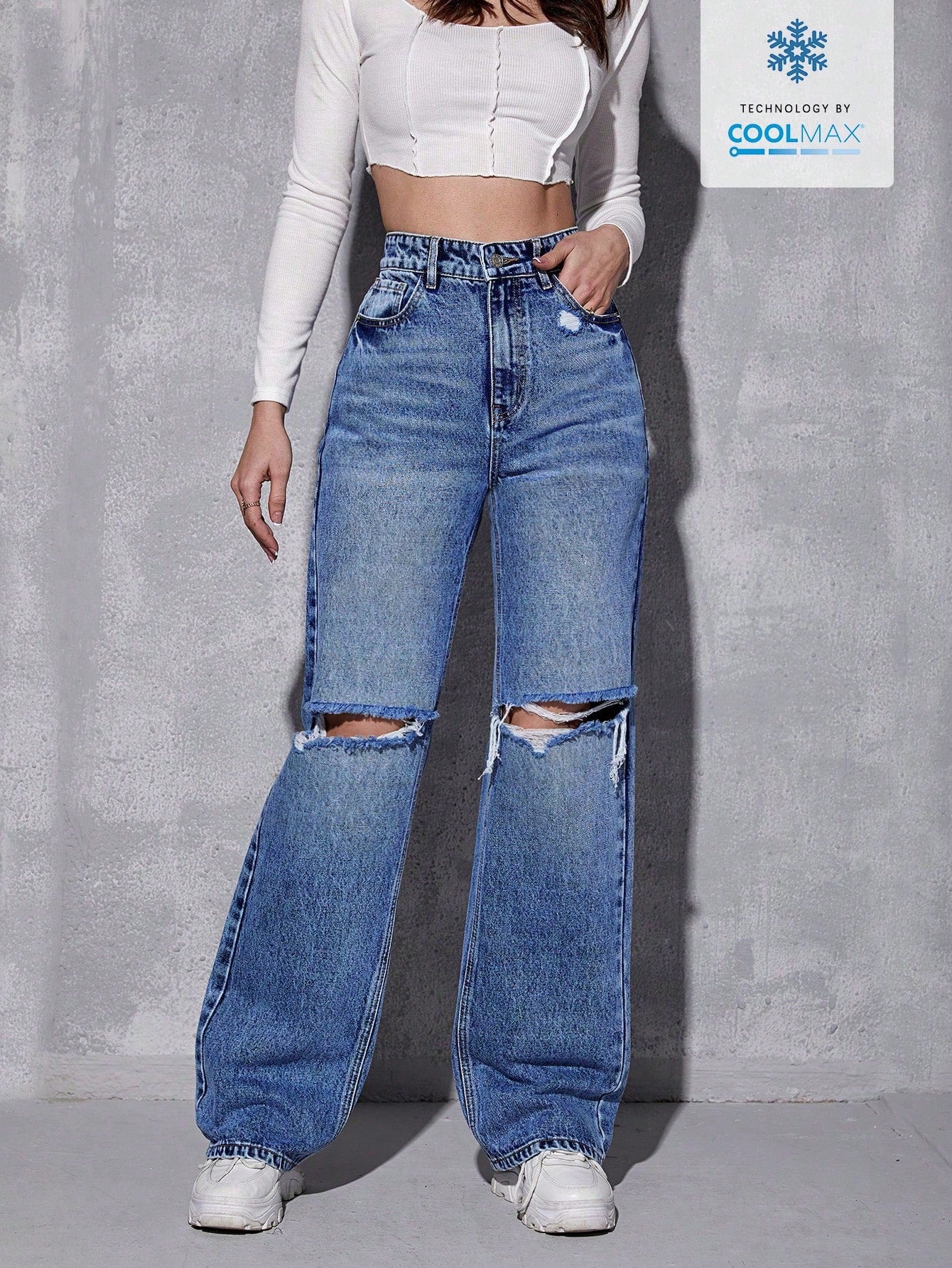 High Waist Ripped Wide Leg Jeans