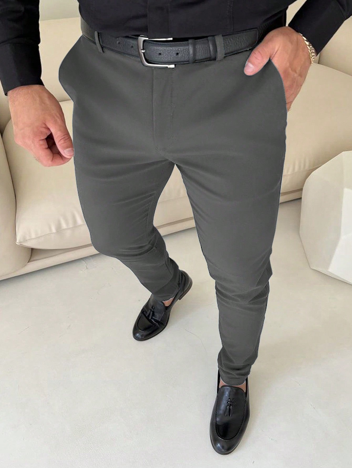 Men Slant Pocket Suit Pants Without Belt