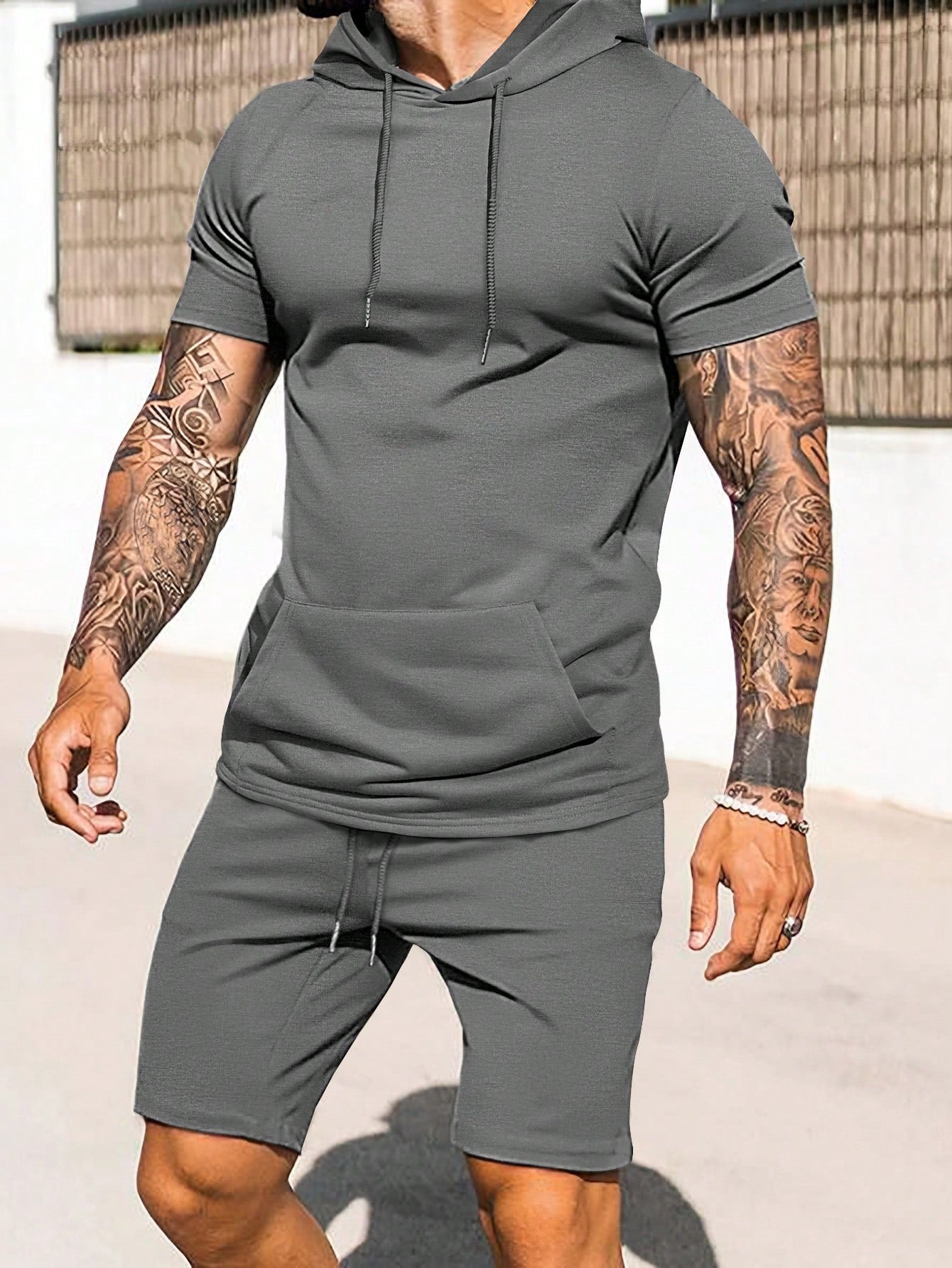 Men Summer Daily Wear Plain Hoodie And Shorts Set