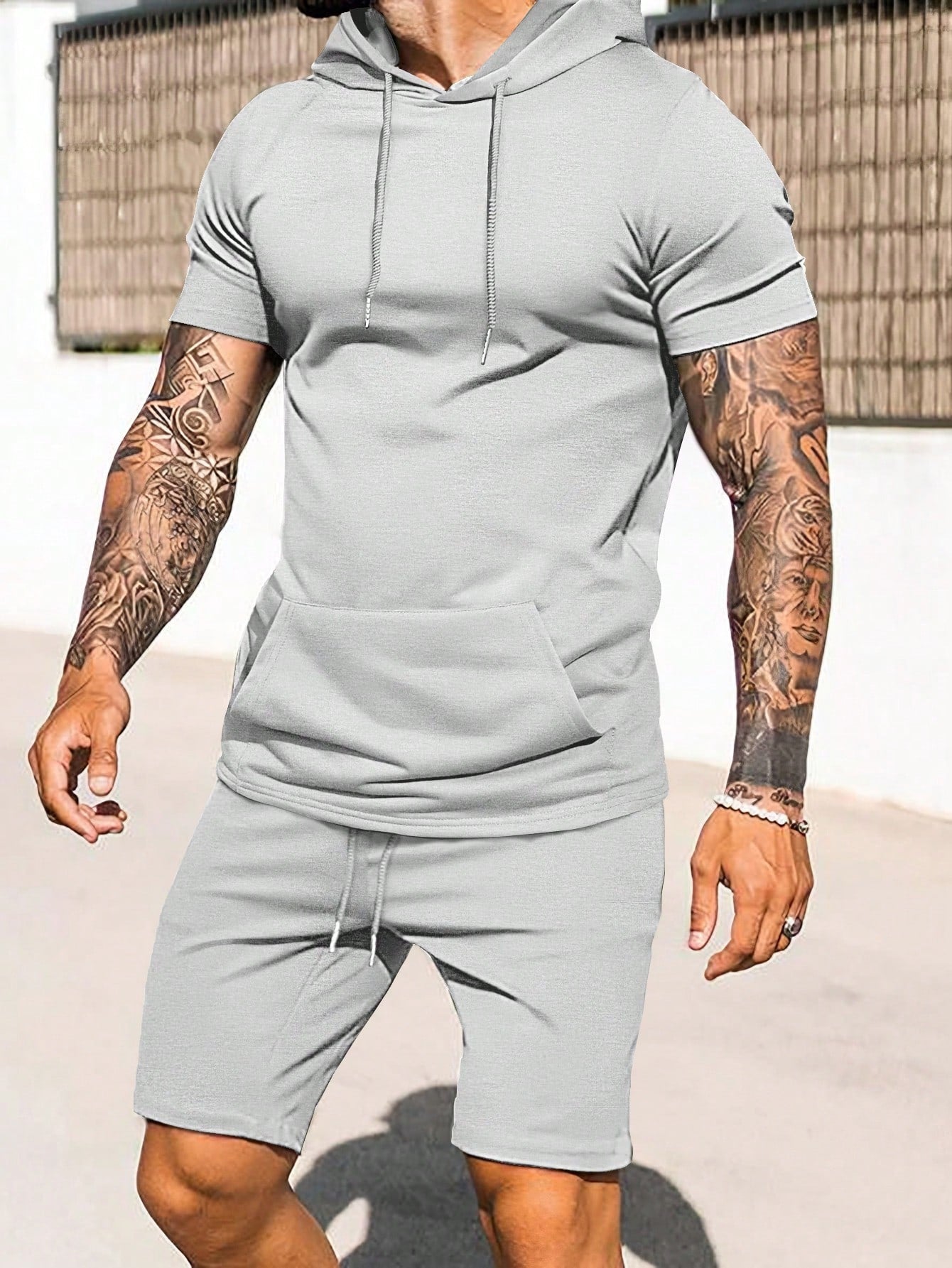 Men Summer Daily Wear Plain Hoodie And Shorts Set