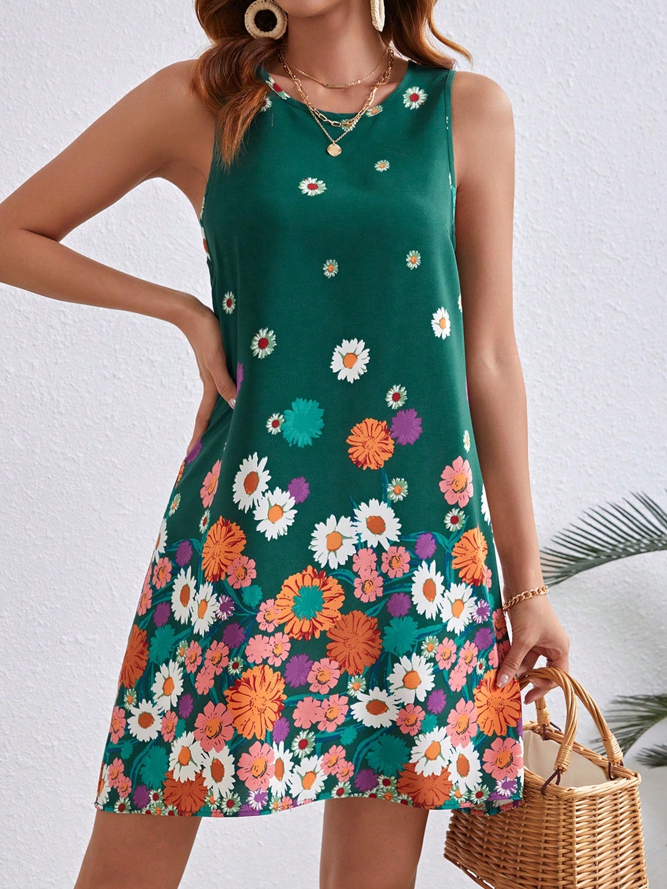 Women's Floral Print Sleeveless Bodycon Dress