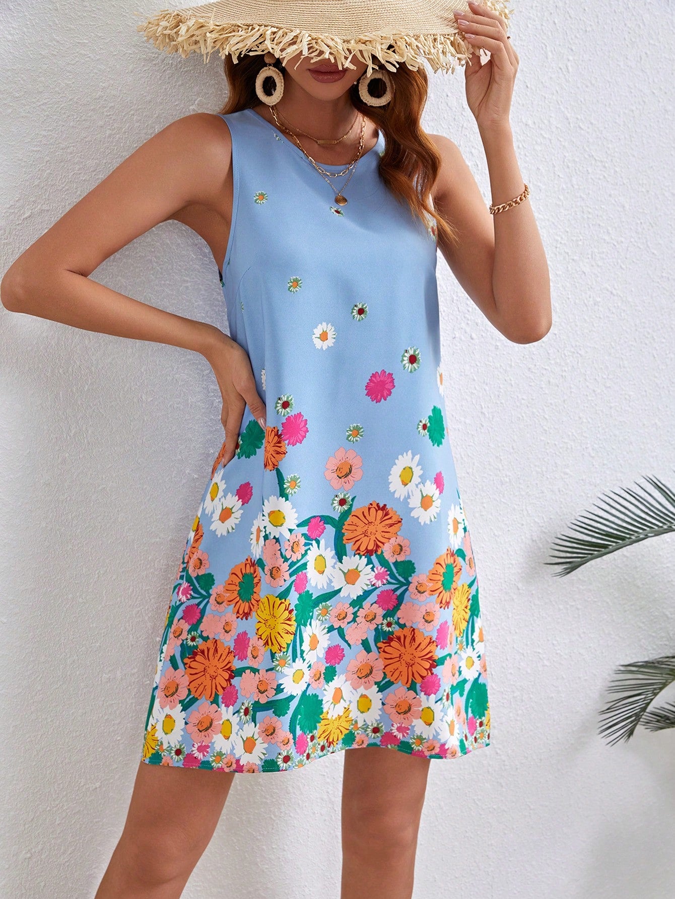 Women's Floral Print Sleeveless Bodycon Dress