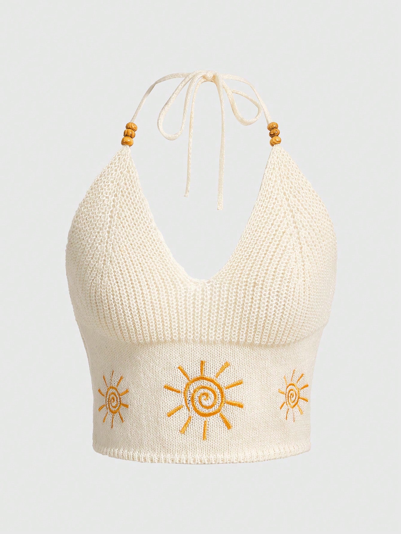 Plus Size Sun Embroidery Sleeveless Knitted Top With Halter