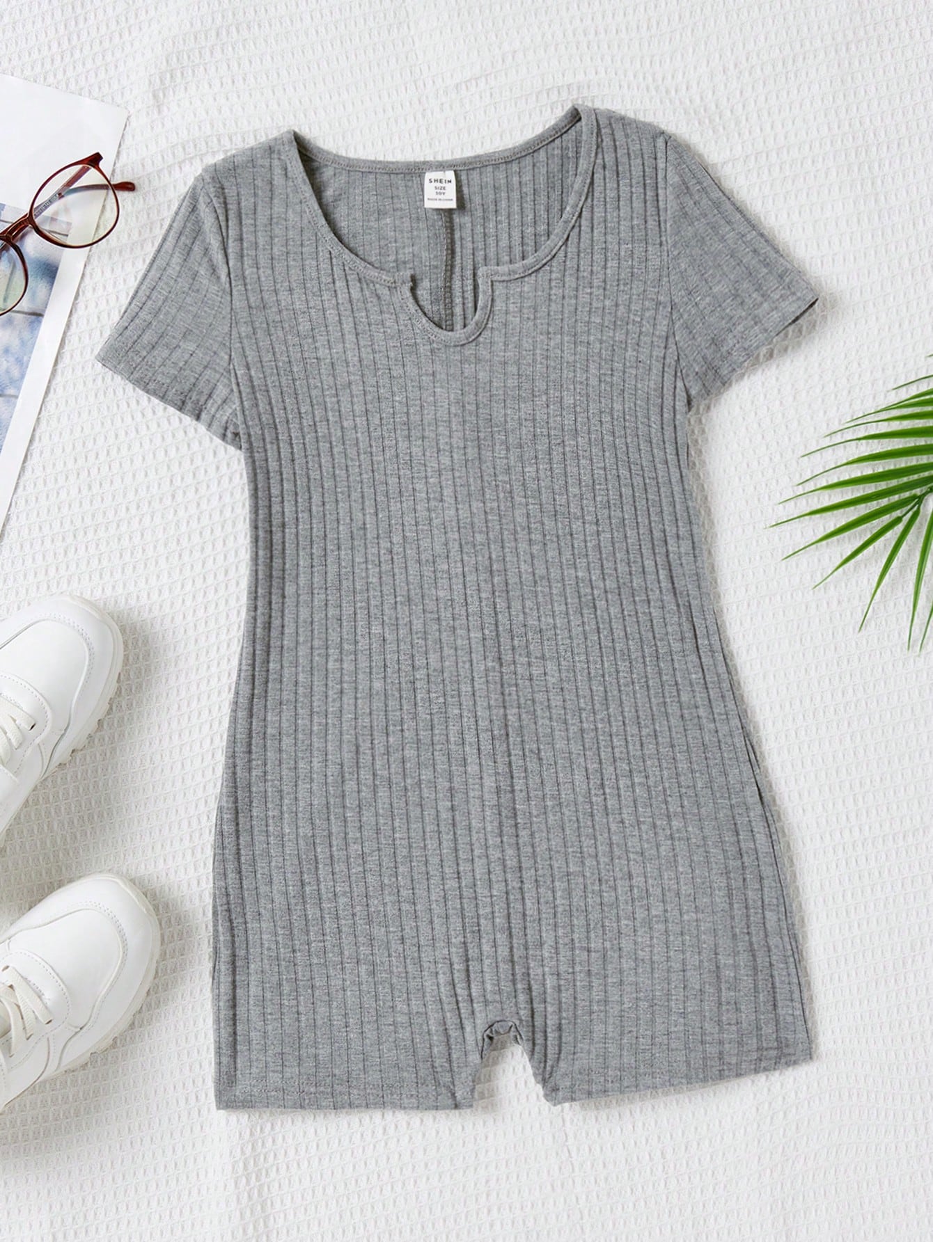 Tween Girl Sports Street Style Knit Solid Color Short Sleeve Romper