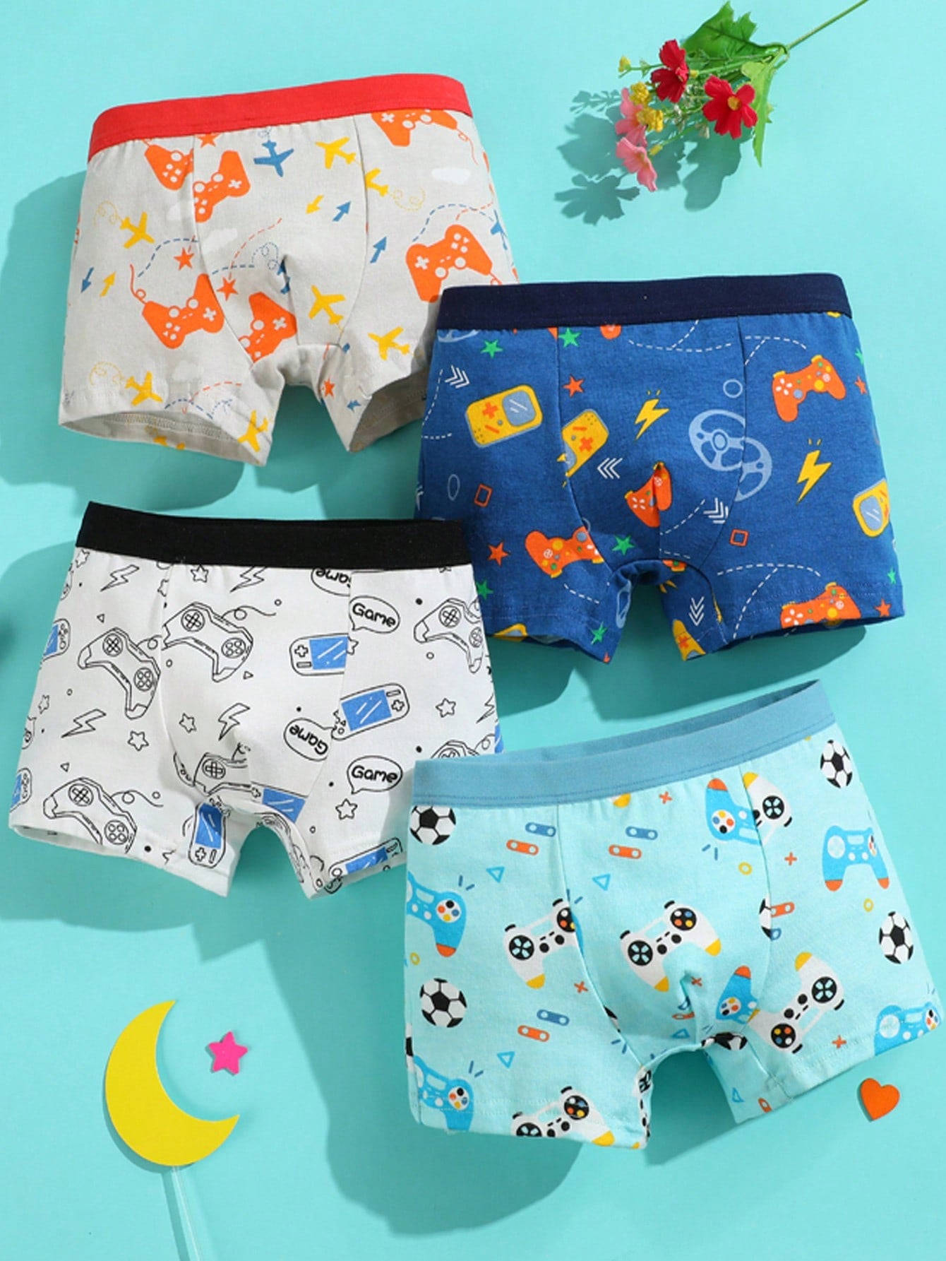 Young Boy 4pcs/Pack Soft & Comfortable Boxer Briefs With Gaming Machine Pattern