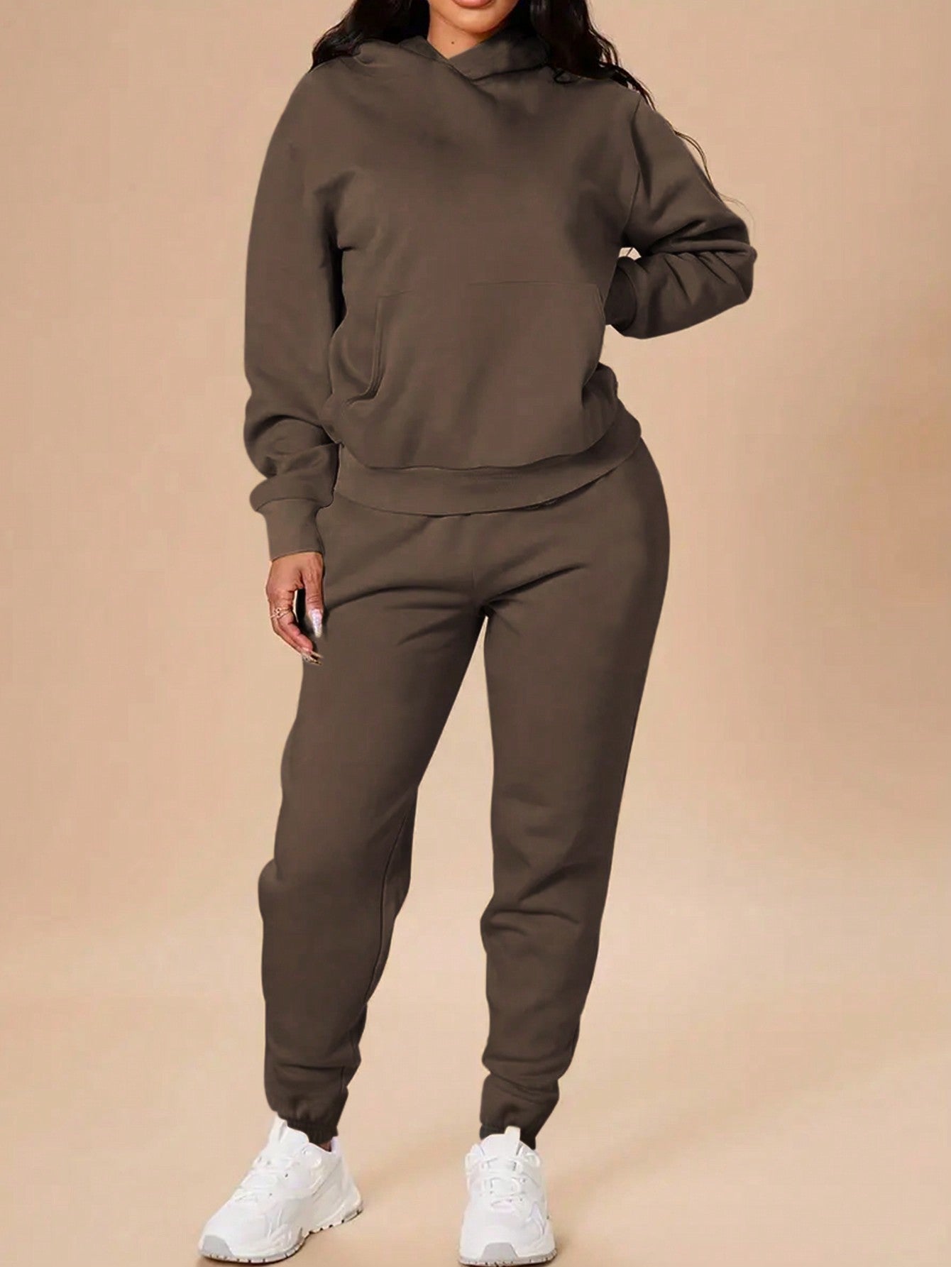 2pcs/Set Solid Color Long Sleeve Hoodie And Sport Pants