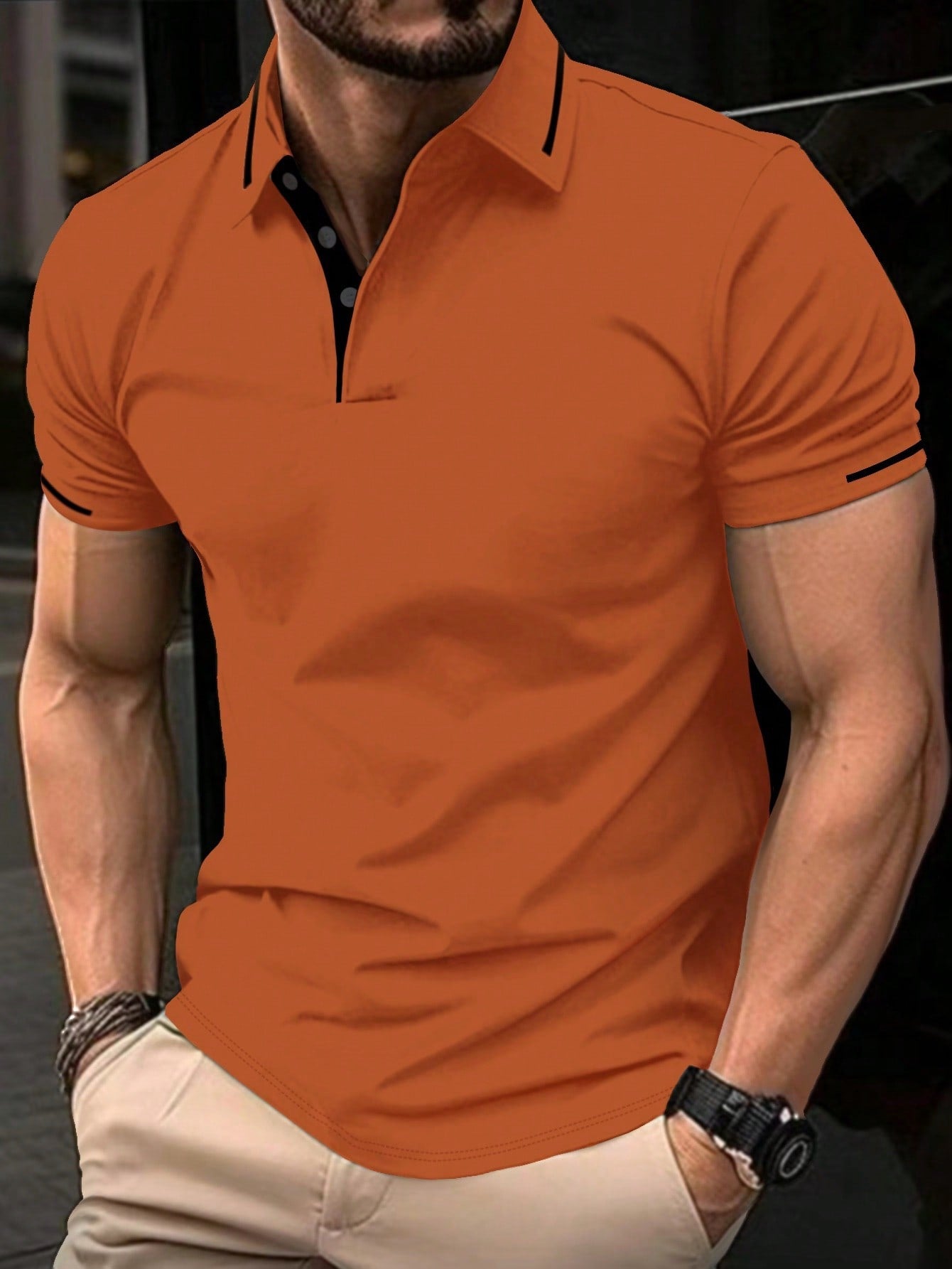 Manfinity Homme Men's Contrast Color Short Sleeve Polo Shirt With Decorative Details
