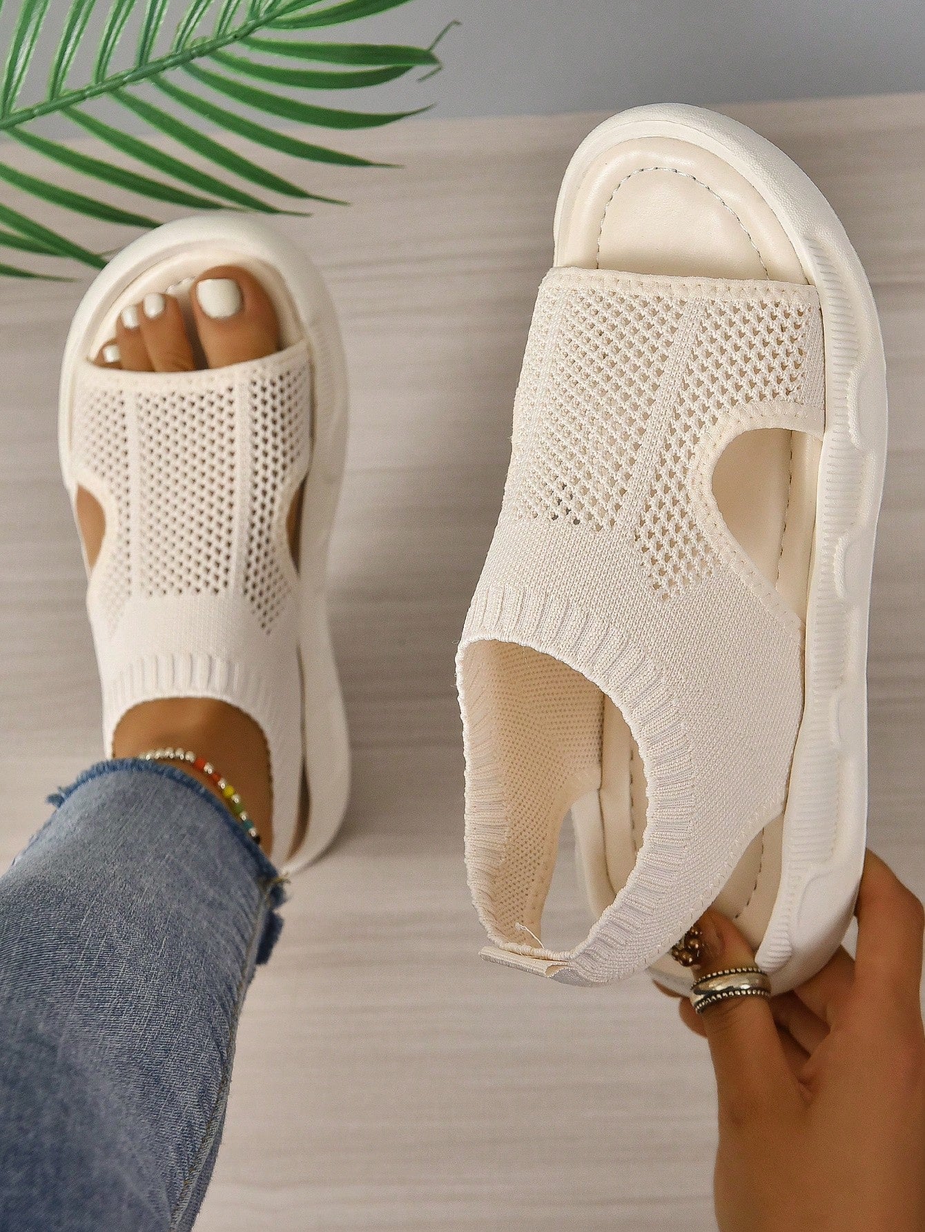 Women's Student Sandals Flat-Bottomed Breathable Net Shoes, Women's Fashionable Flat Bottom Elastic Strap Fish Mouth Shoes