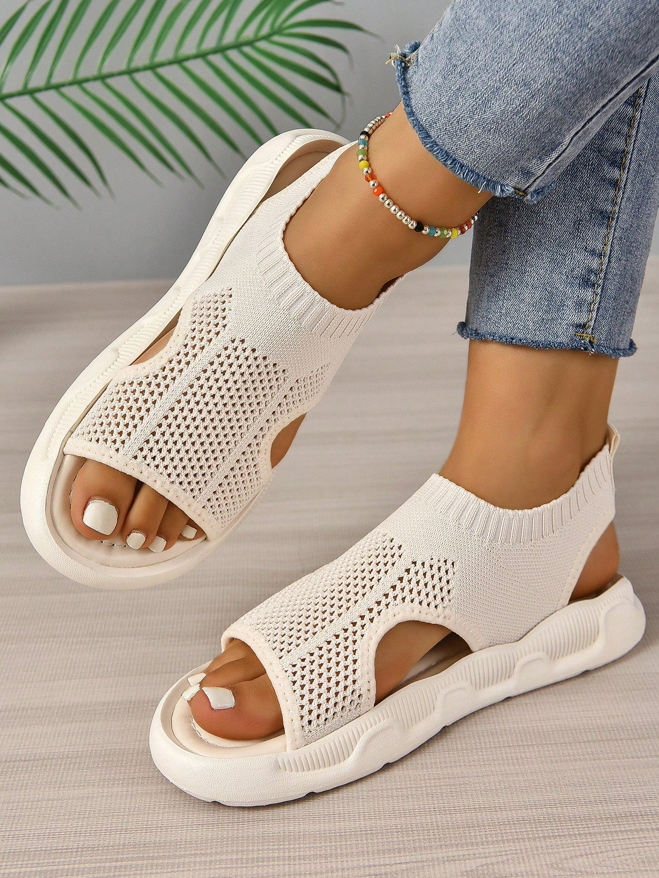 Women's Student Sandals Flat-Bottomed Breathable Net Shoes, Women's Fashionable Flat Bottom Elastic Strap Fish Mouth Shoes