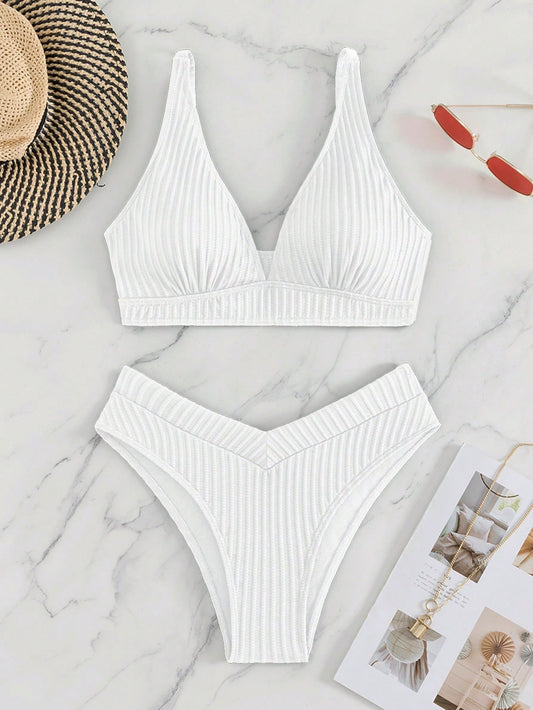 Swim Summer Beach Women's Solid Textured Bikini Set