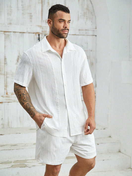 Men's Plus Size Monochrome Shirt And Shorts Outfit