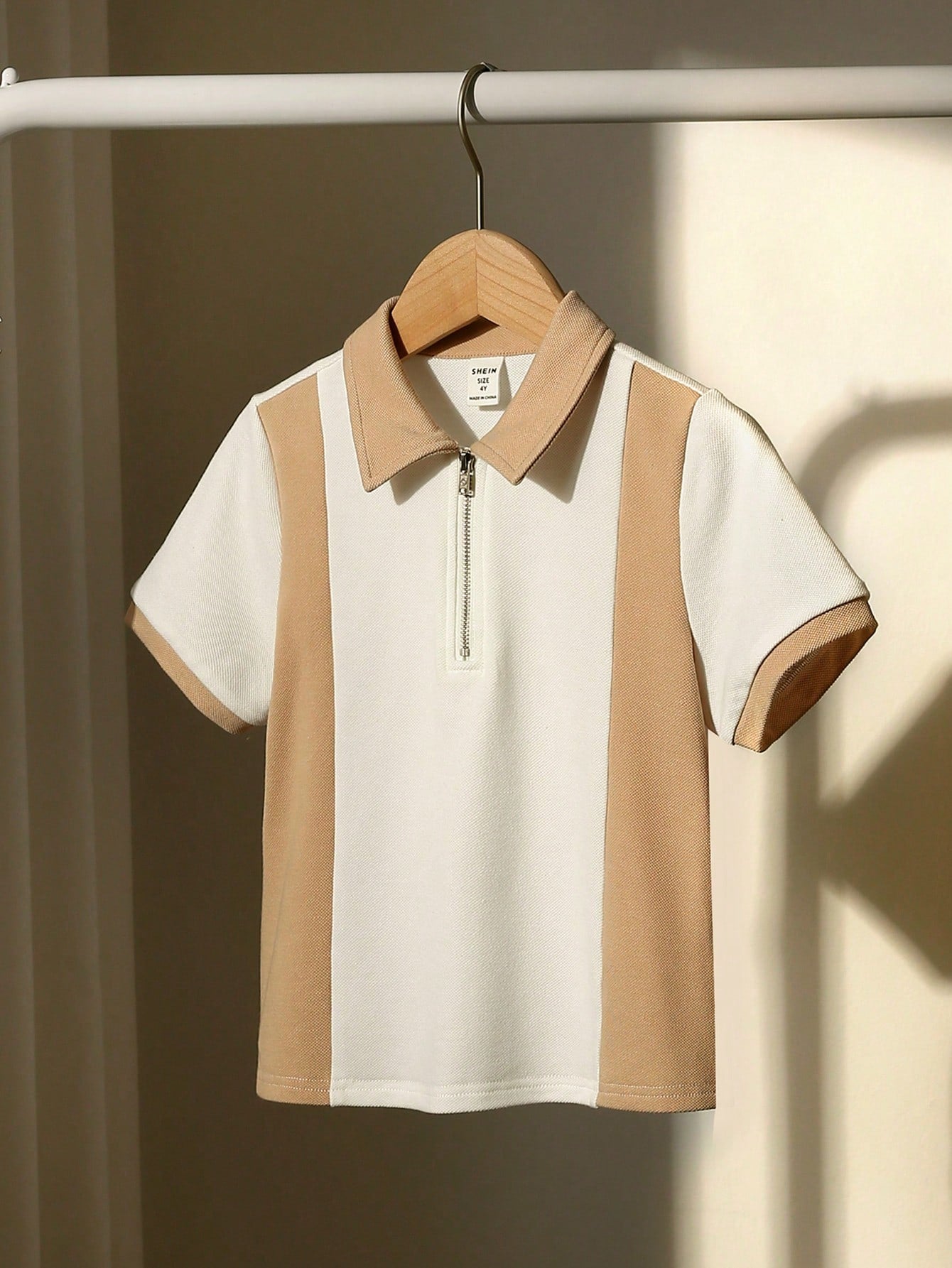 Young Boy's Casual Turn-Down Collar Color Block Short Sleeve Polo Shirt With Front Zipper