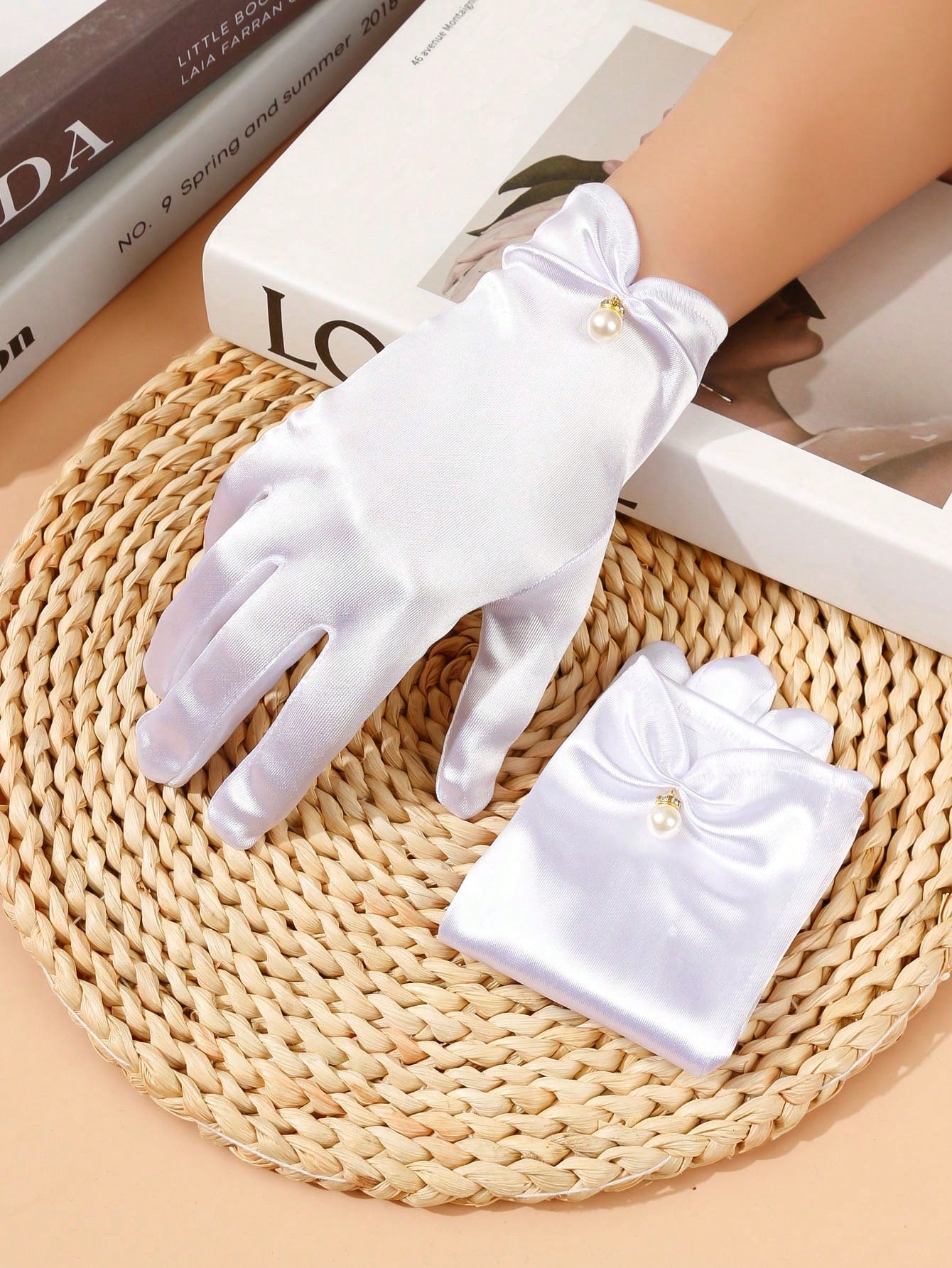 Pearlescent Satin Gloves For 14-18 Years Old Performance, Dance, Party And Etiquette