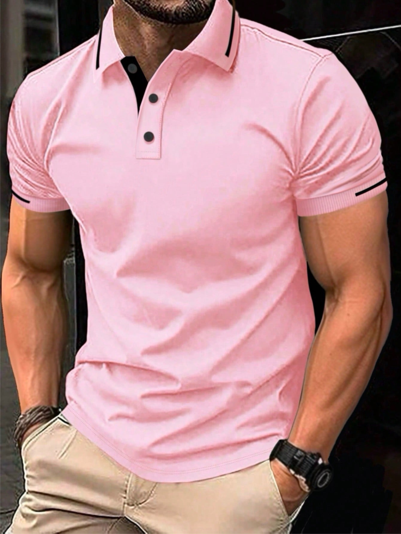 Men's Color Block Striped Polo Shirt