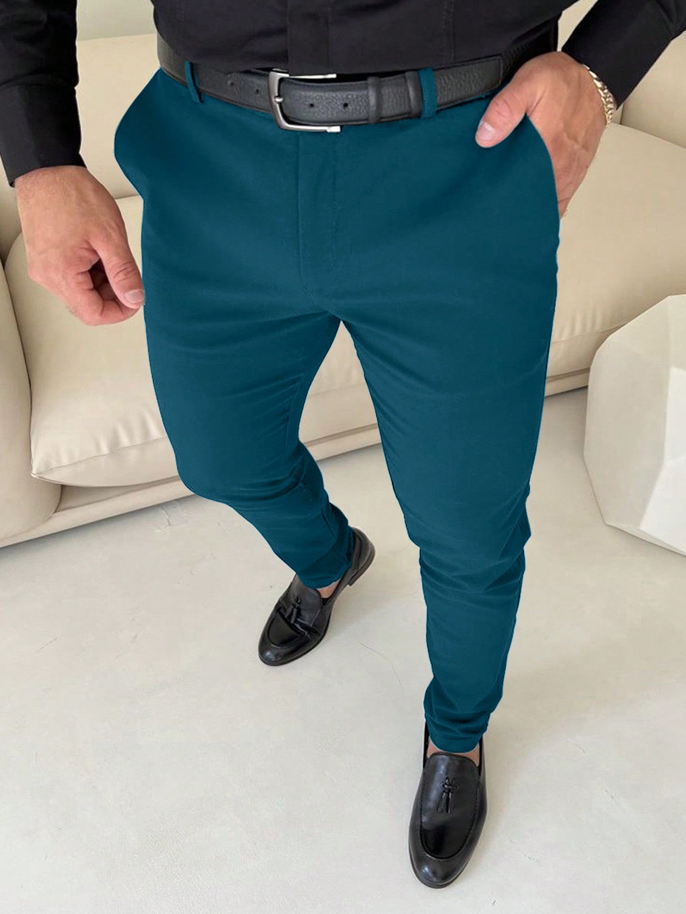 Men Slant Pocket Suit Pants Without Belt