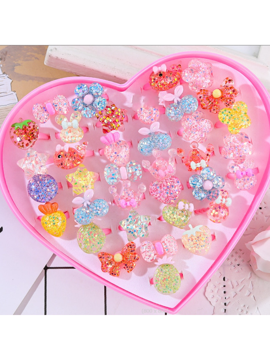 10pcs/Set Colorful Fashionable Cute Cartoon Mixed Style Fruit Animal Princess Ring Set, Random Color & Style, Without Box, Jewelry Accessory Gift For Both Girls And Boys