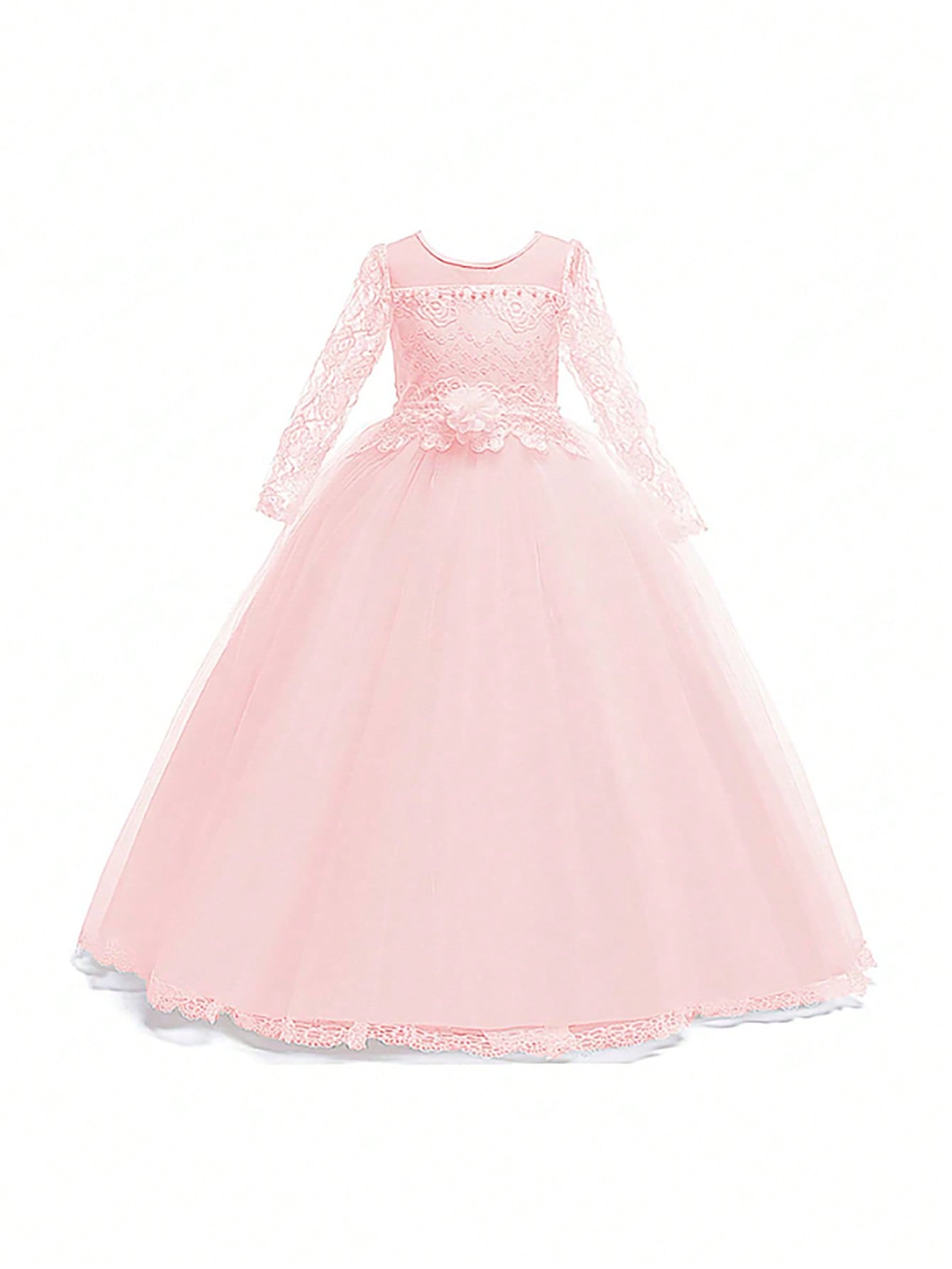 Tween Girl Long Solid Lace Mesh Satin Elegant And Gorgeous Prom Dress, Perfect For Dance Party And Evening Banquet