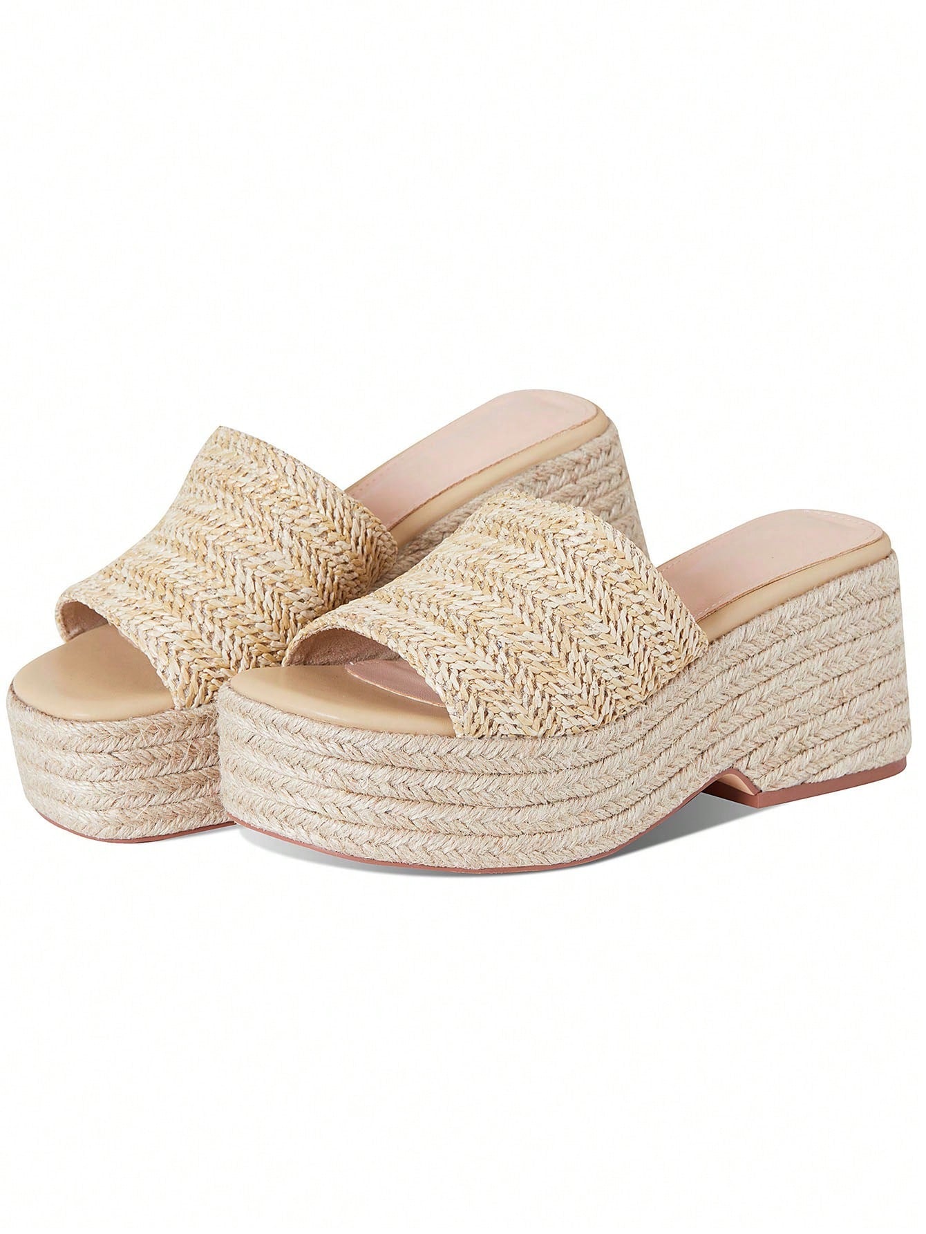 2024 Platform Espadrille Raffia Summer Sandals For Women Wedges Slides Slippers Beach Sandals Flatform Open Toe Slip On Woven Sandals