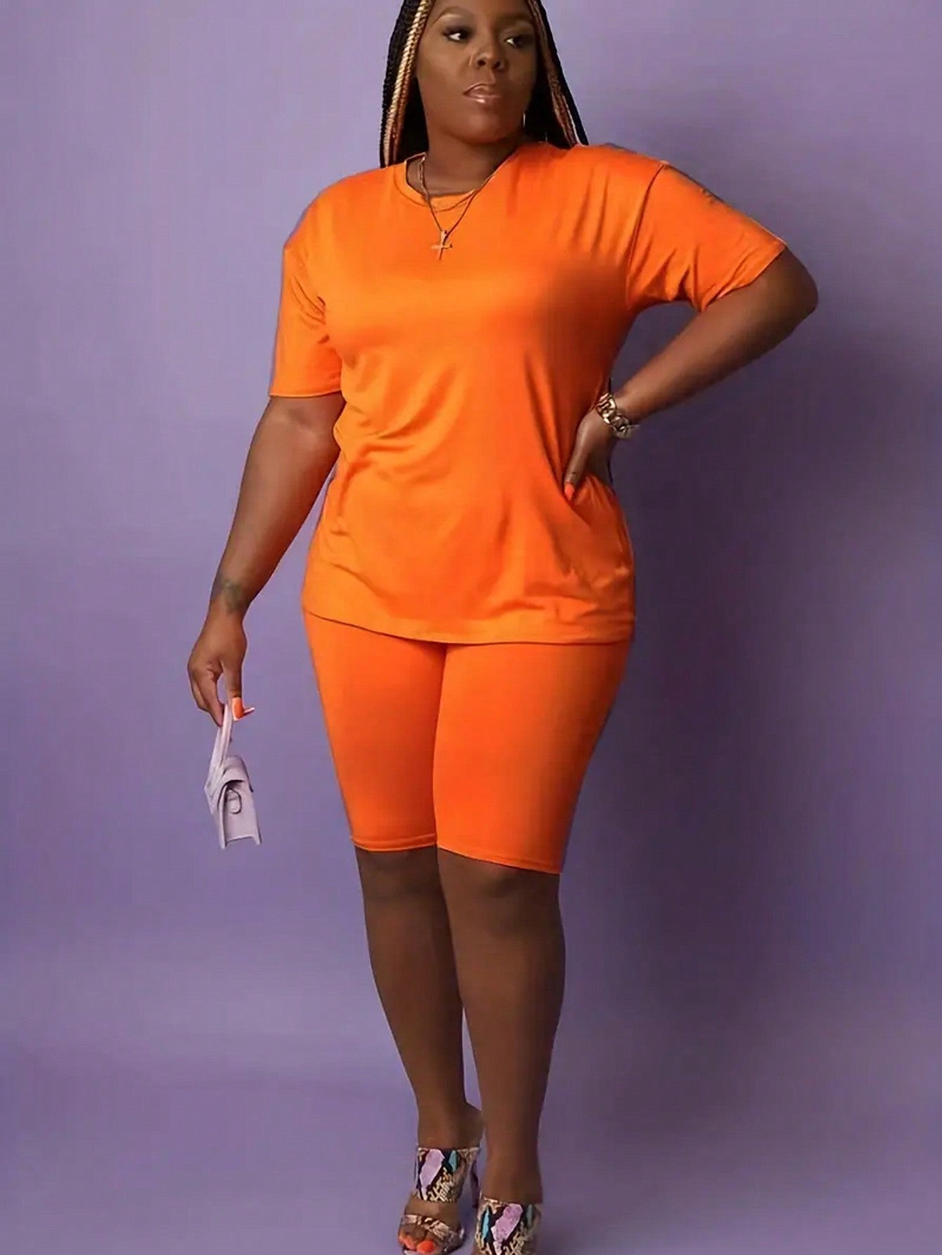 Women's Casual Sports-Style Two Piece Set In Orange Plus Size