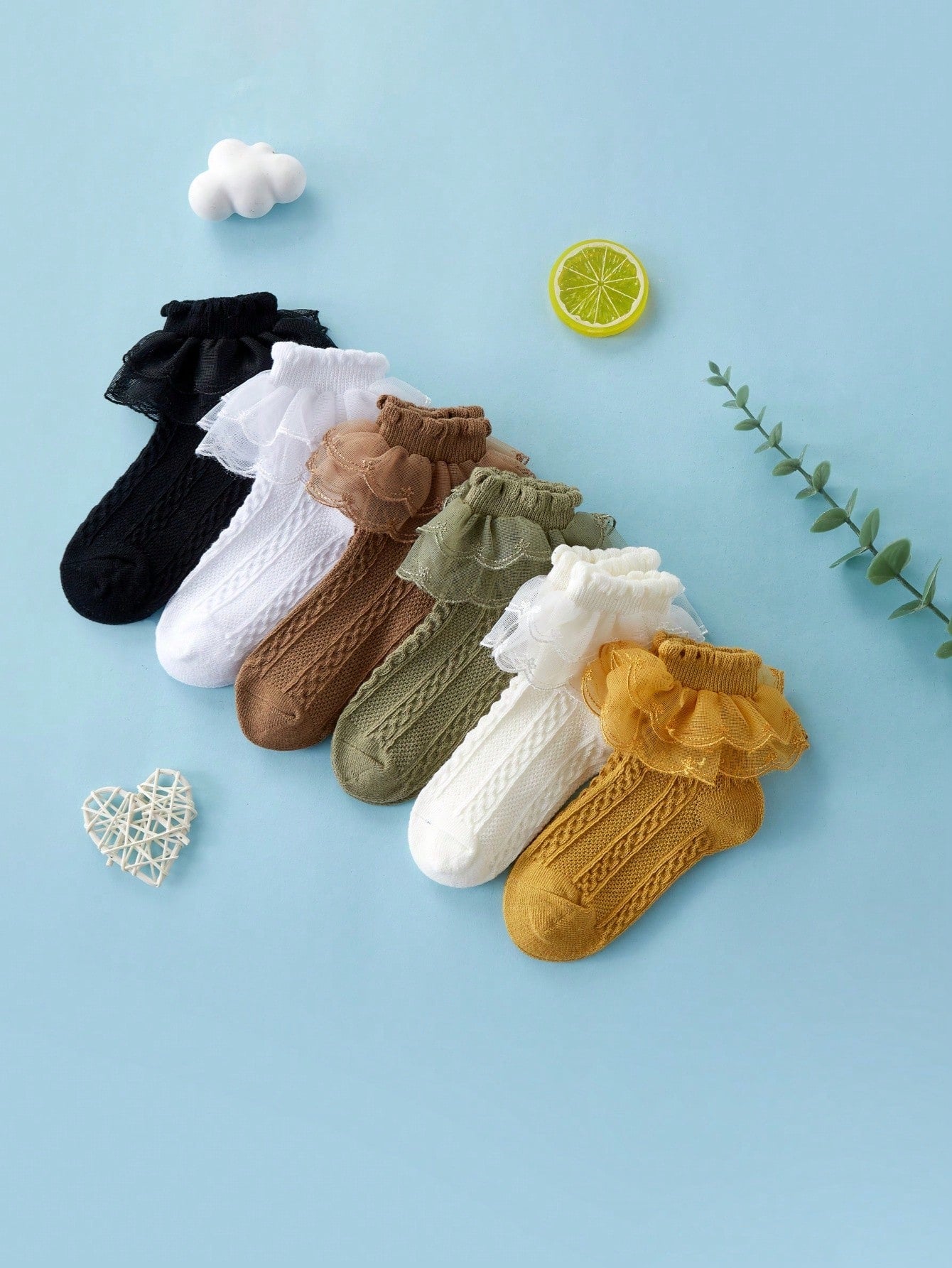 6 Pairs/Set Solid Color Lace Wave Edge Cute Socks For Baby Girls And Boys