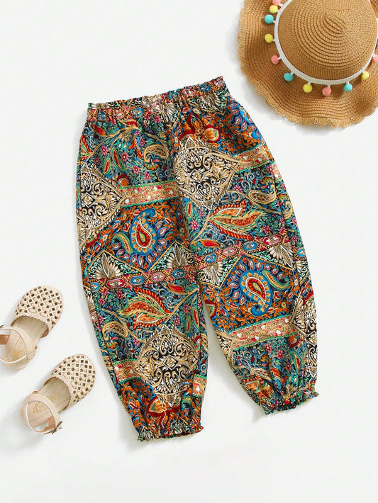 Young Girl Paisley Print High Waist Jogger Pants