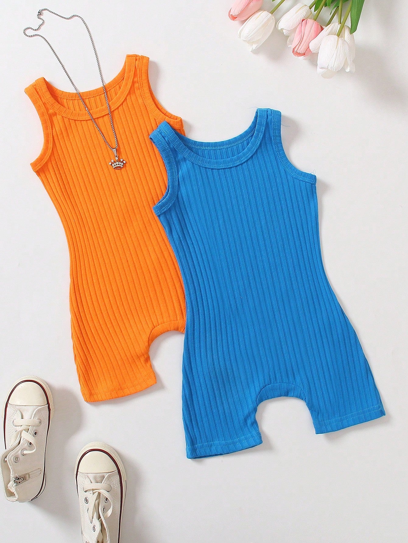 Ranchside Kids Young Girl 2pcs Ribbed Unitard Romper