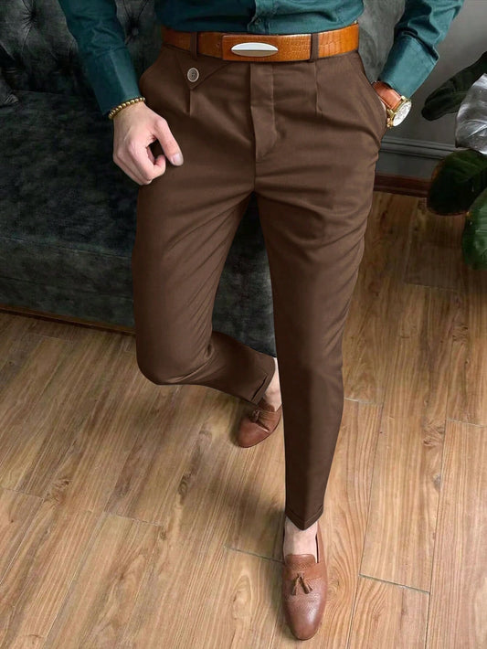 Men's Solid Color Folded Pleated Dress Pants