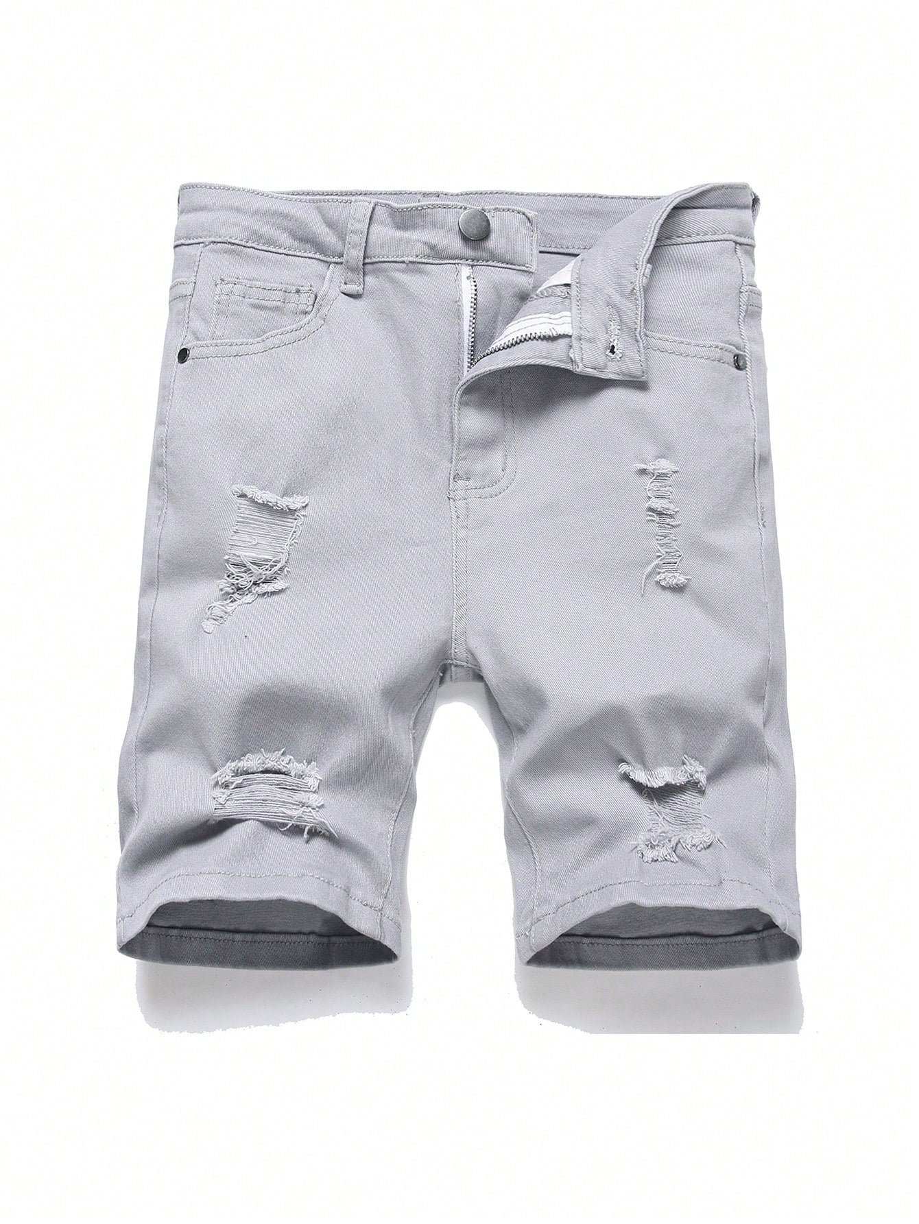 Tween Boy Summer Casual Solid Color Distressed Denim Shorts With Pockets