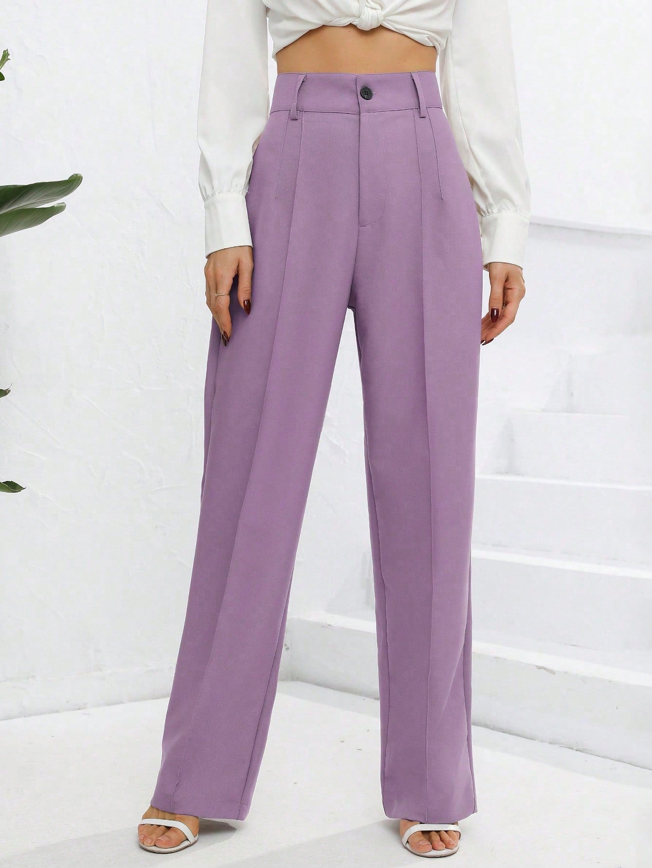 Women's Solid Color Pleated Long Pants