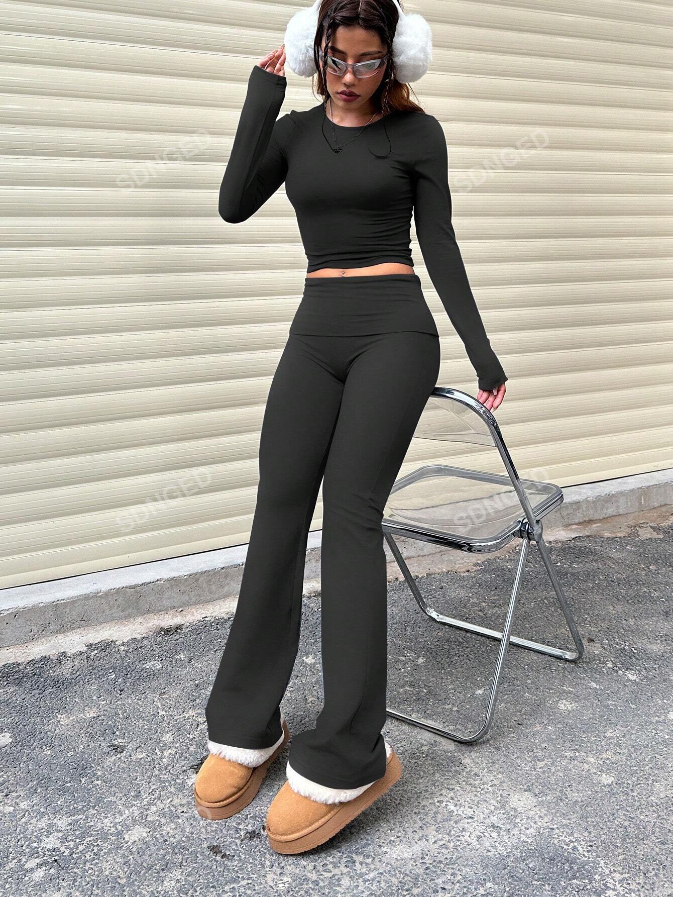 Women'S Casual Long Sleeve T-Shirt And Pants Set, Versatile Outfit