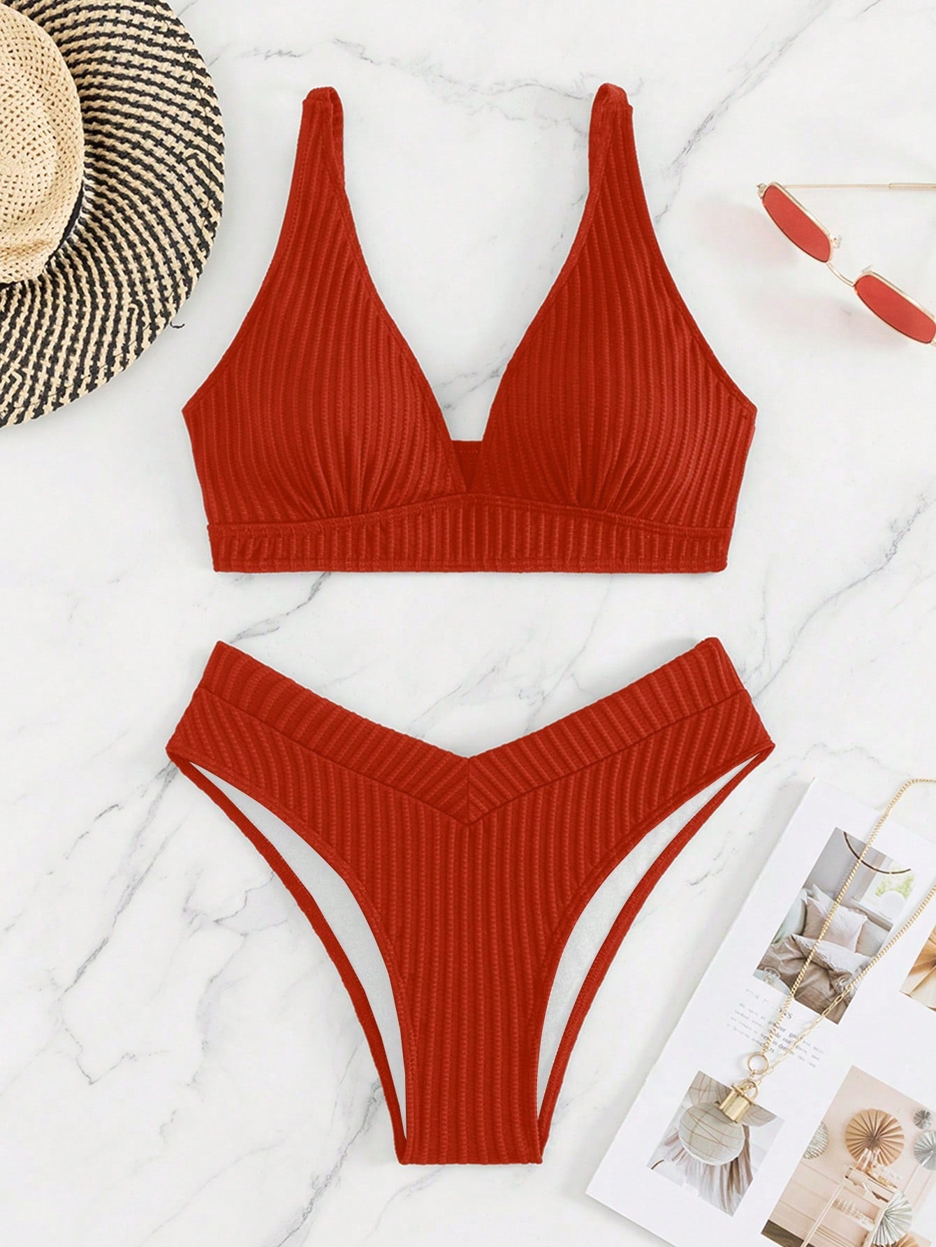 Swim Summer Beach Women's Solid Textured Bikini Set