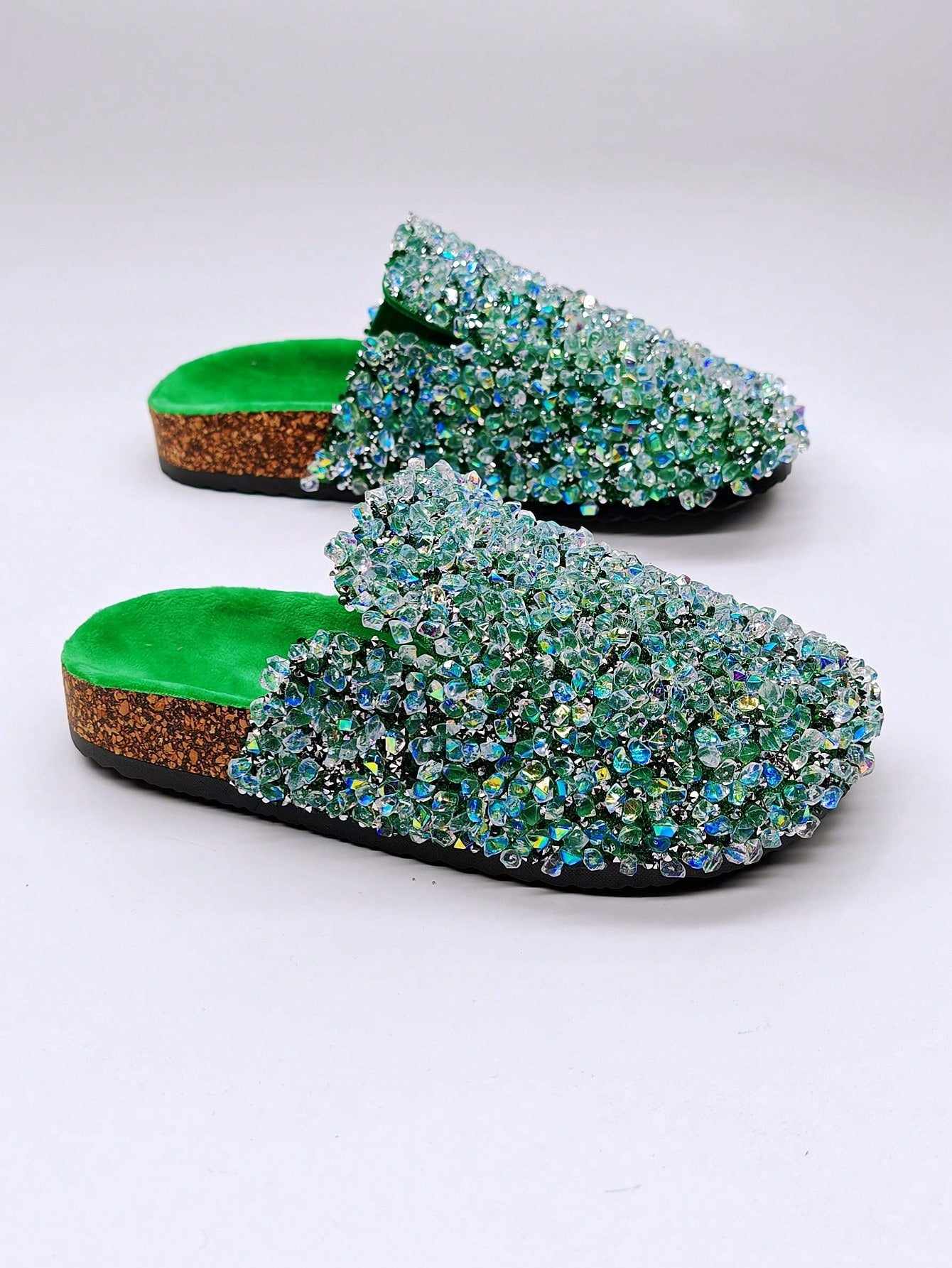 New Arrival Black Sequin Slides, Beach, Indoor, Slippers, Women's Flat Slides, Women's Flat Sandals