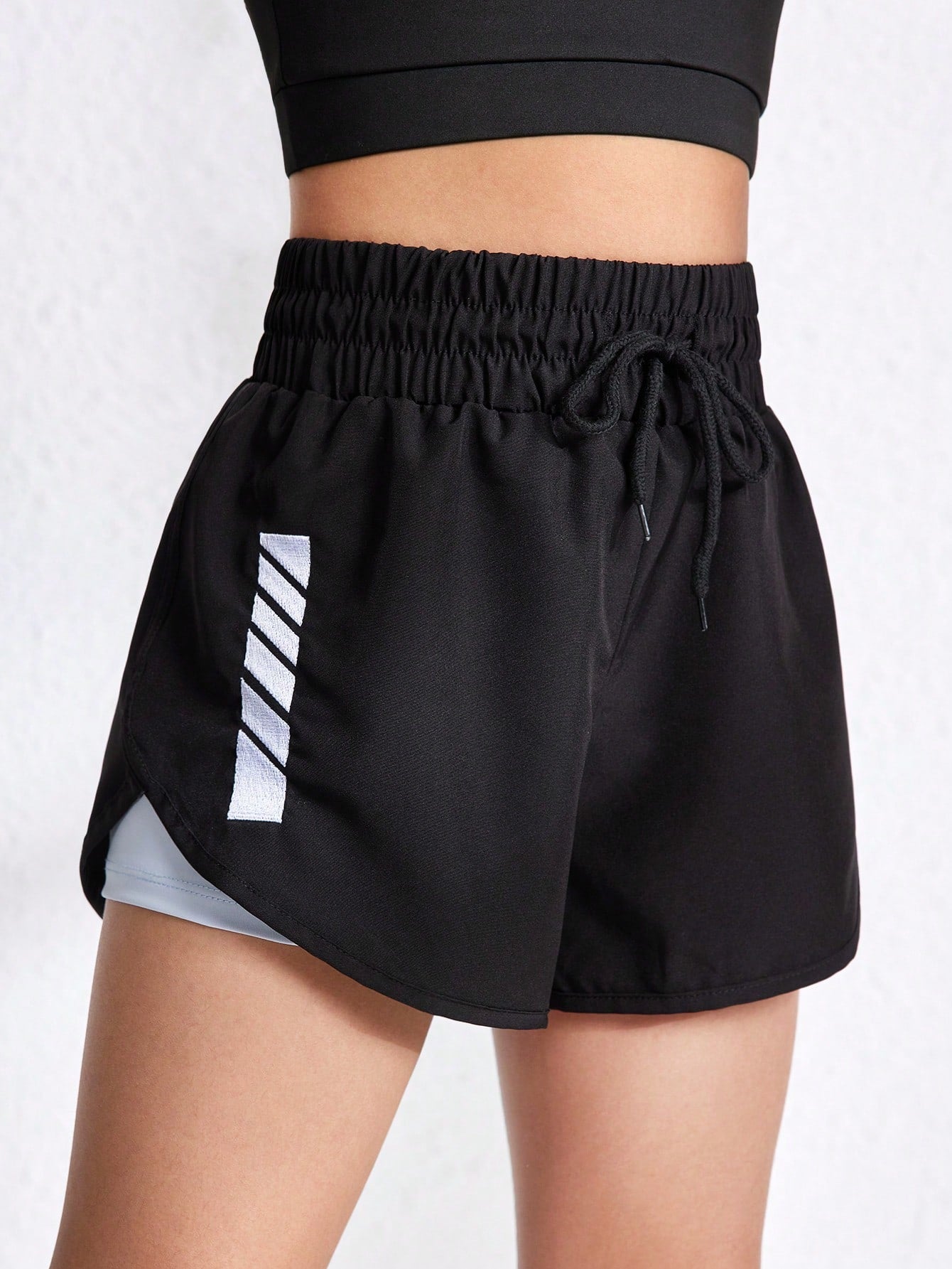 Tween Girl Athletic Yoga Running Training Print Mark Black Shorts