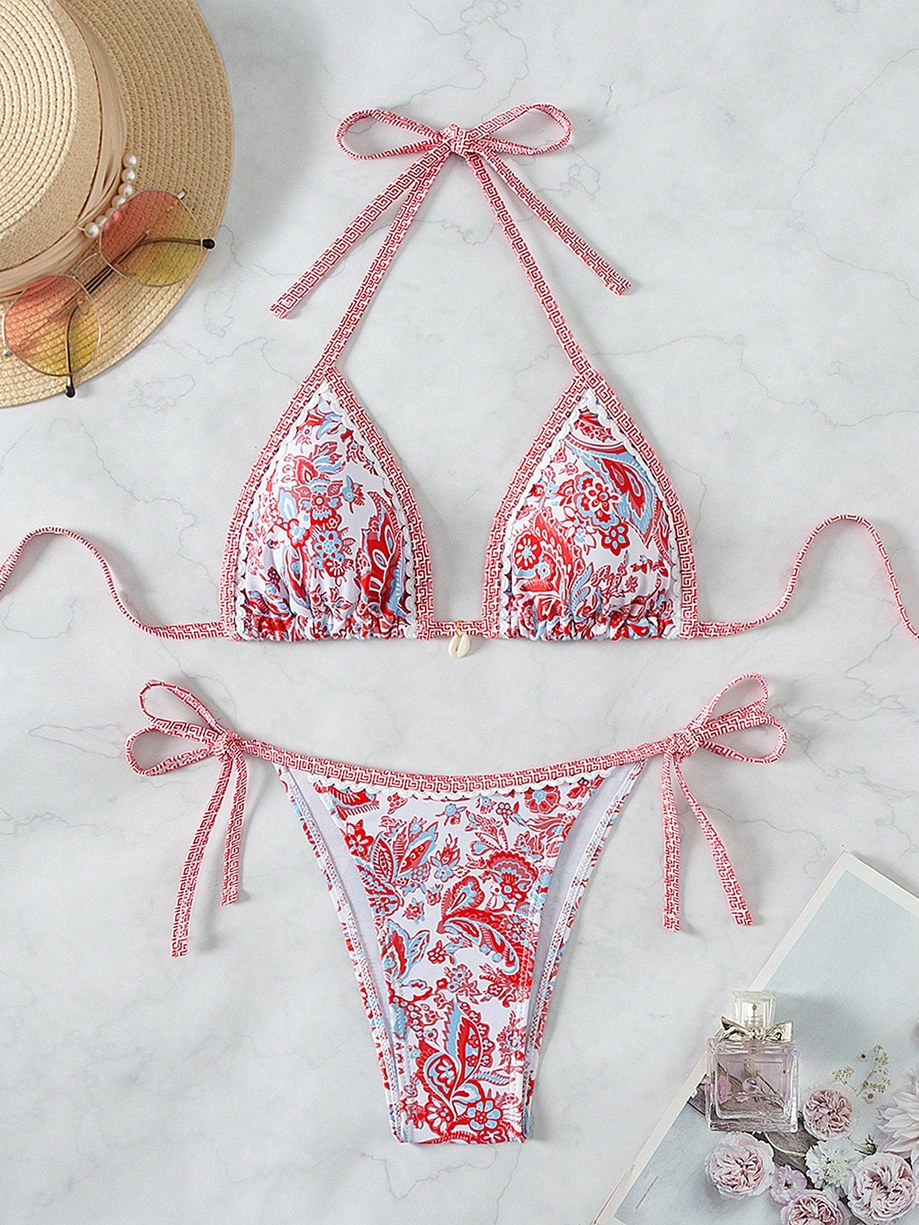 Swim Summer Beach Women's Floral Printed Halter Neck Bikini Set Carnival