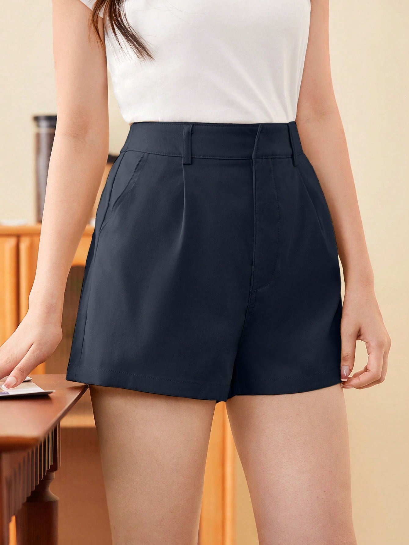 High Waist Plicated Detail Shorts