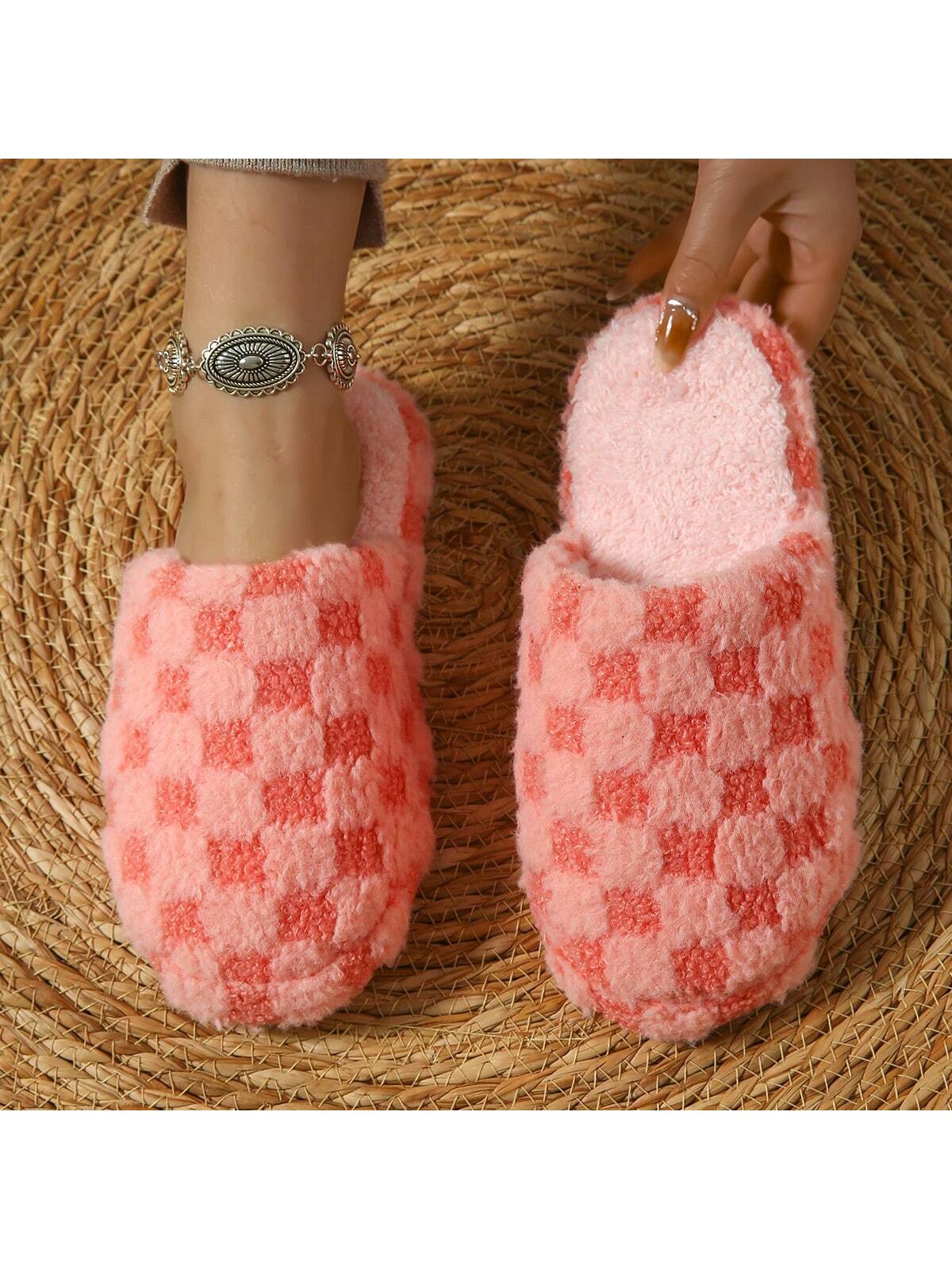 New Style Women's Soft-Bottomed Plush Satin Indoor Home Slippers With And Flat Heel For Autumn And Winter