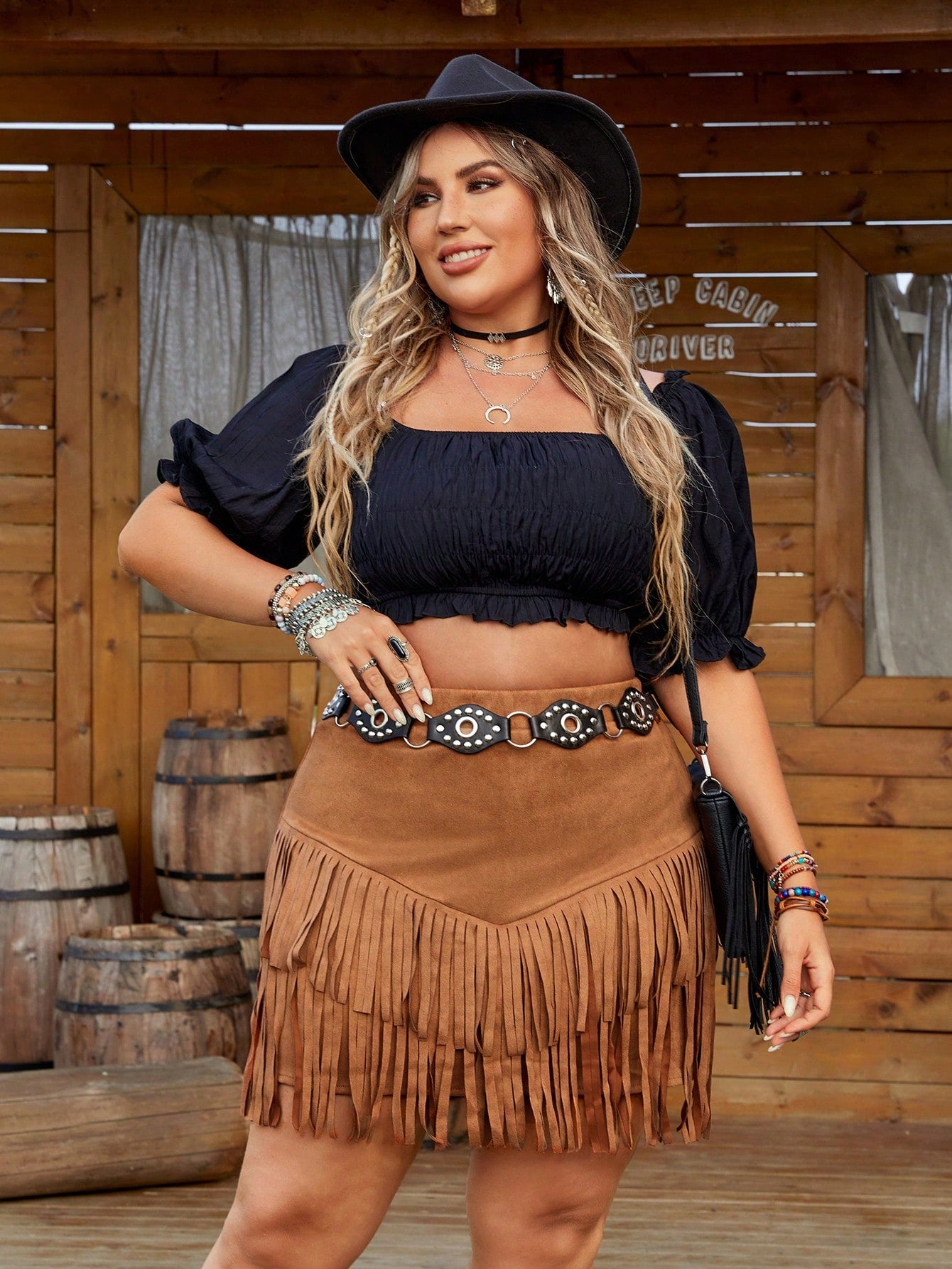 Plus Size Solid Color Fringed Decorated Skirt Western Woman Attire Plus