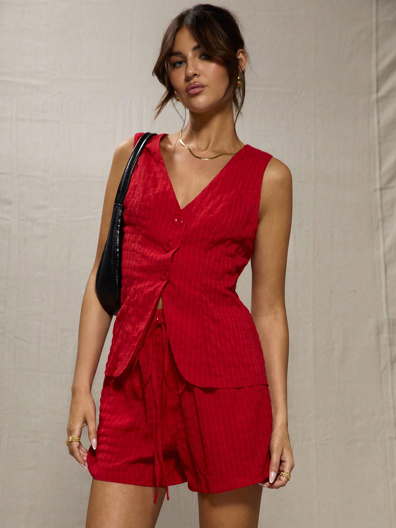 Textured Woven Waistcoat, Summer Solid Color Casual Waistcoat